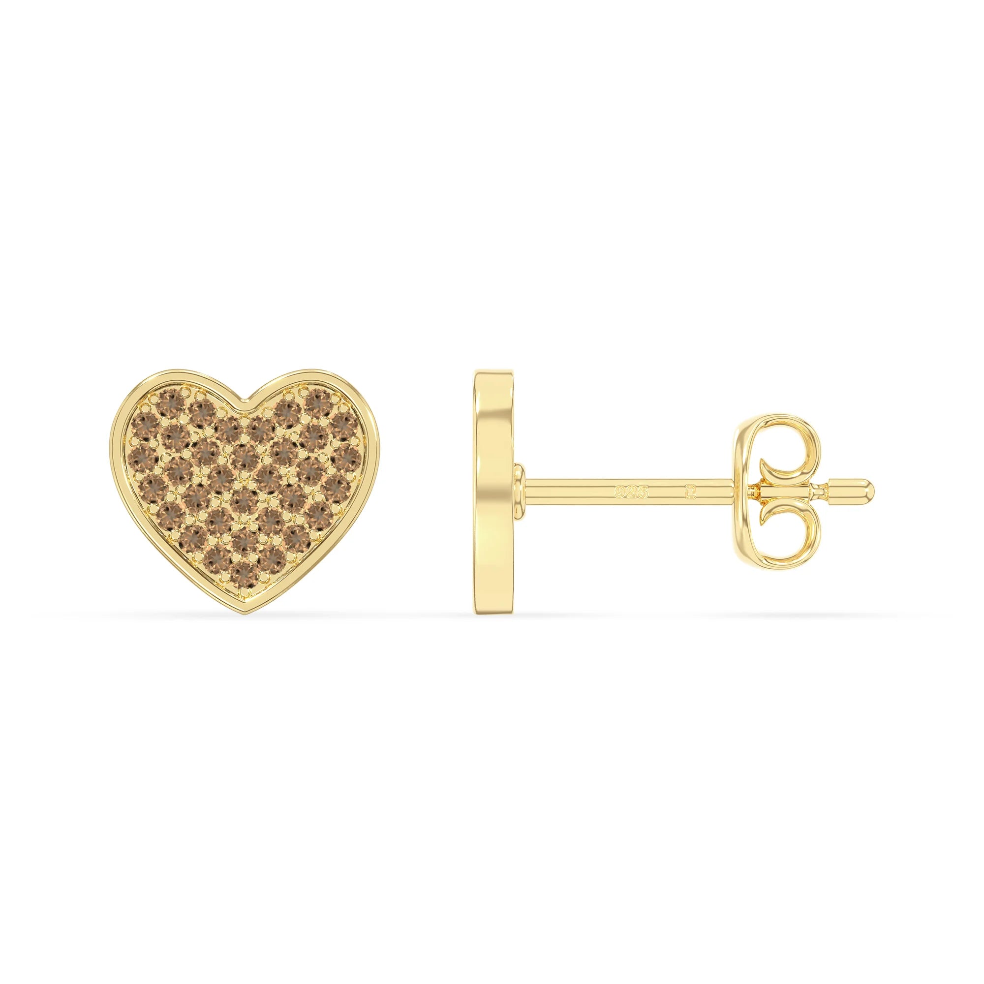 natural citrine heart stud earrings in yellow gold vermeil 