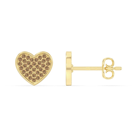 natural citrine heart stud earrings in yellow gold vermeil 