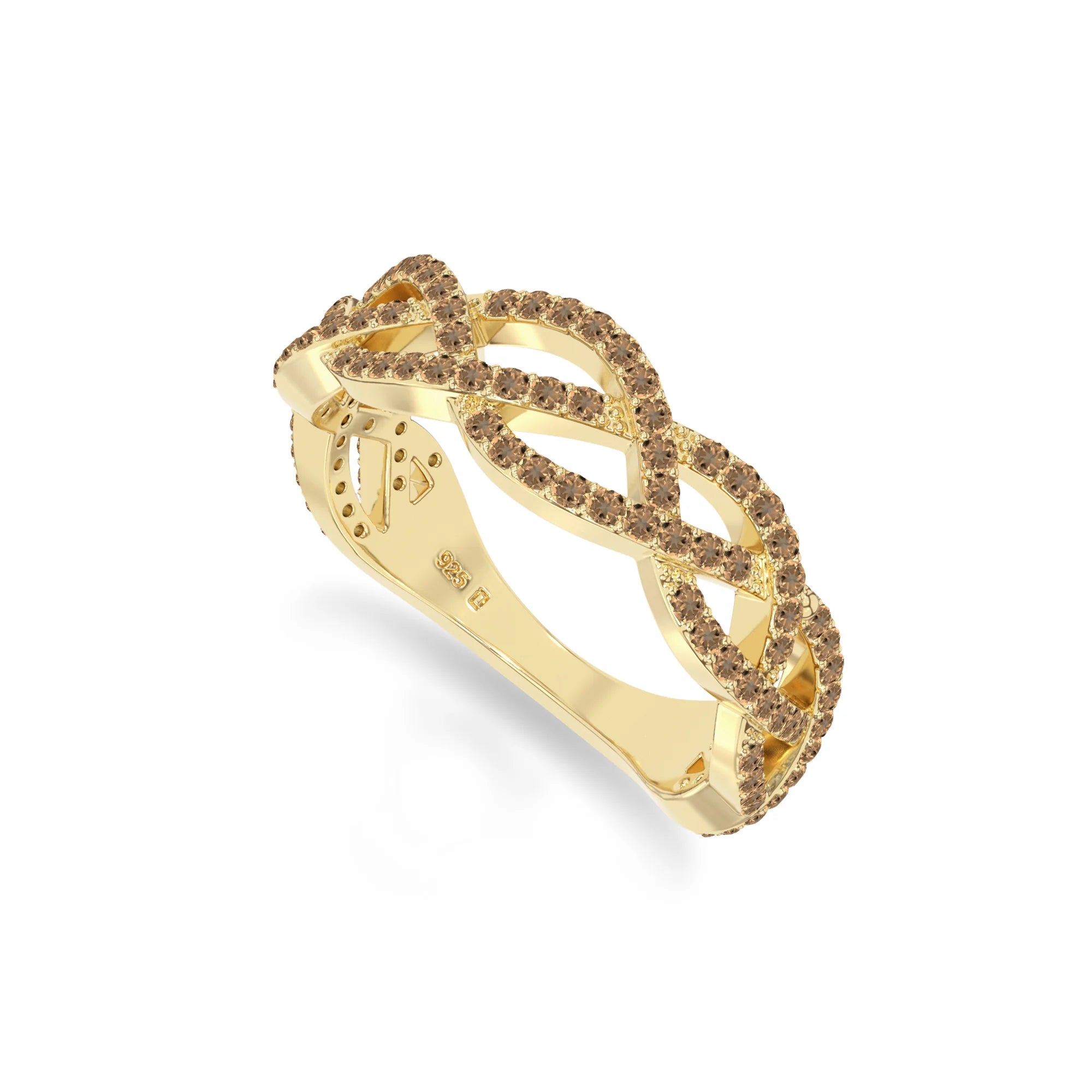 natural citrine twisted braided wedding band rings in yellow gold vermeil