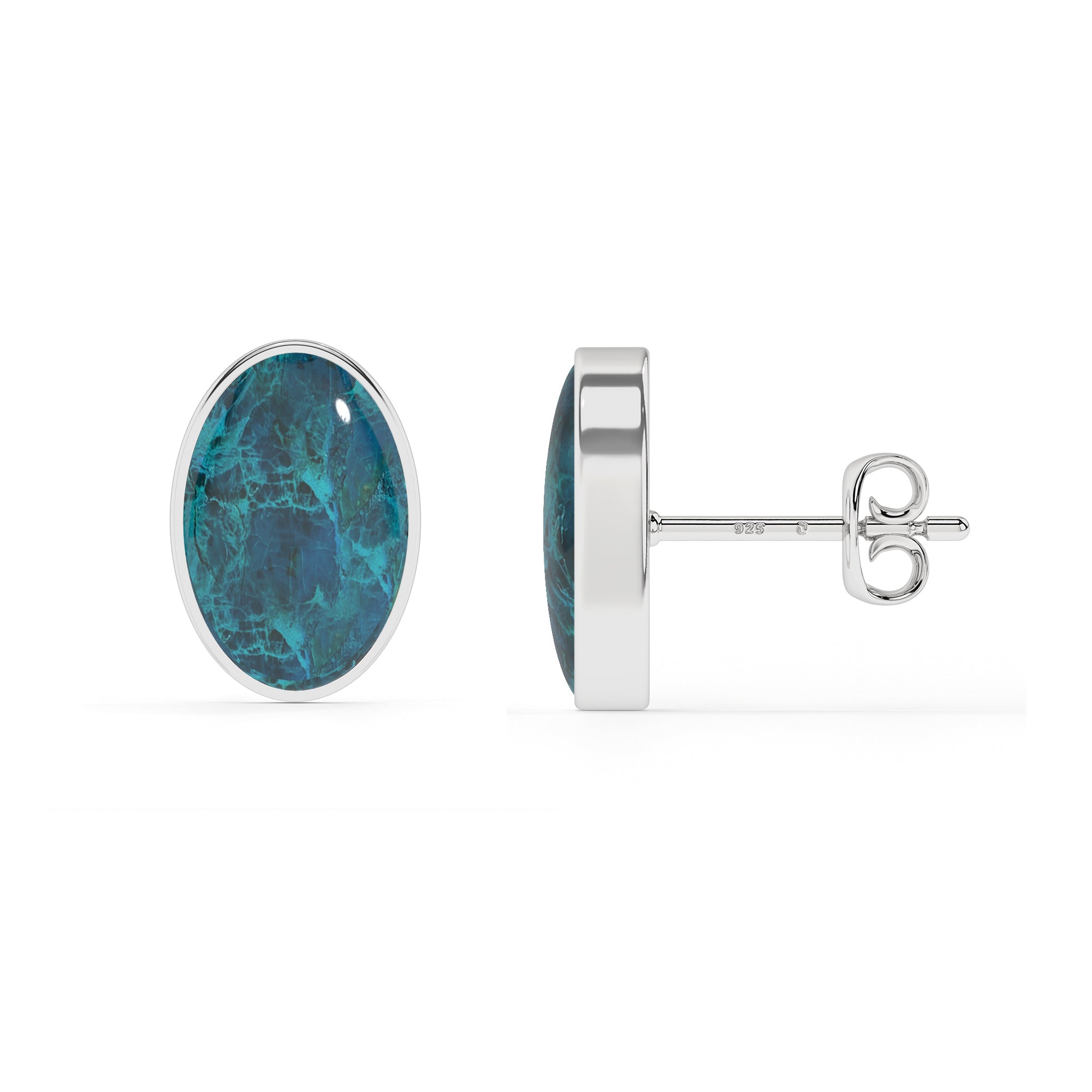 natural chrysocolla oval shape stud earrings