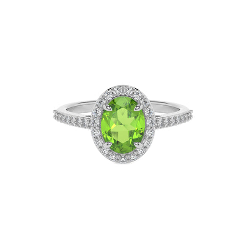 natural peridot oval half eterity halo solitaire engagement ring