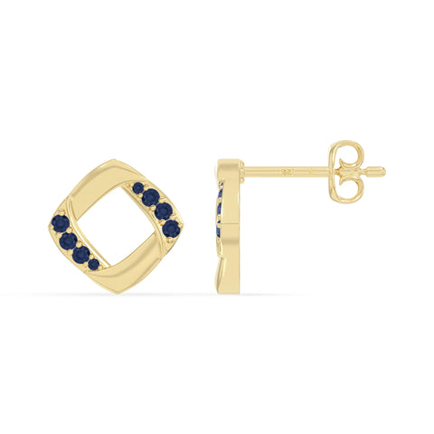 natural blue-sapphire square stud earrings in yellow gold vermeil 