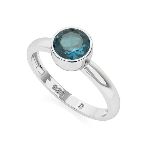 london blue topaz round cut stackable bezel-set ring