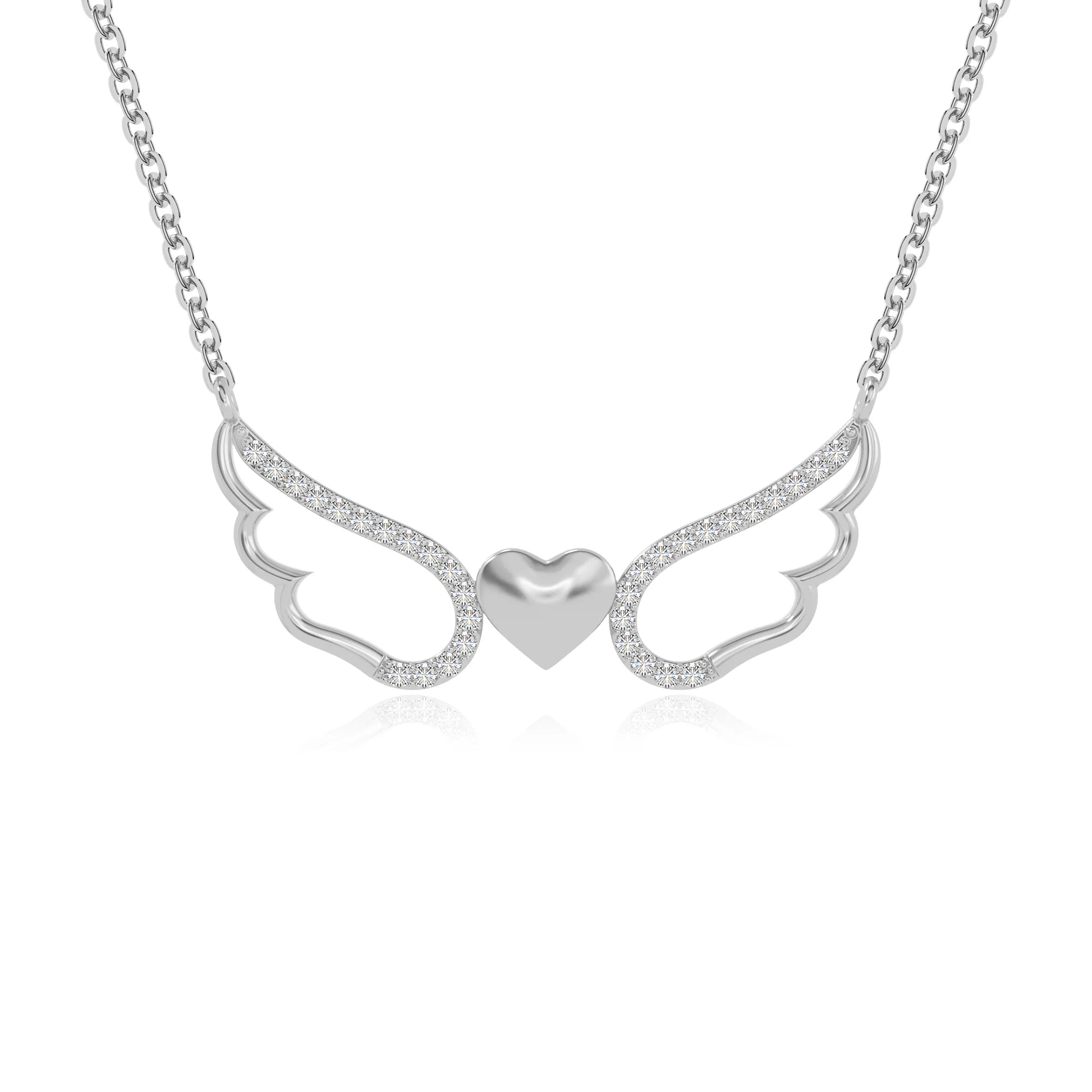 moissanite angel wings heart necklaces in sterling silver 