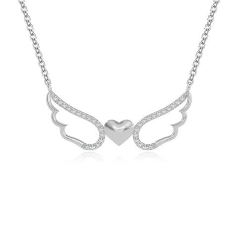 moissanite angel wings heart necklaces in sterling silver 