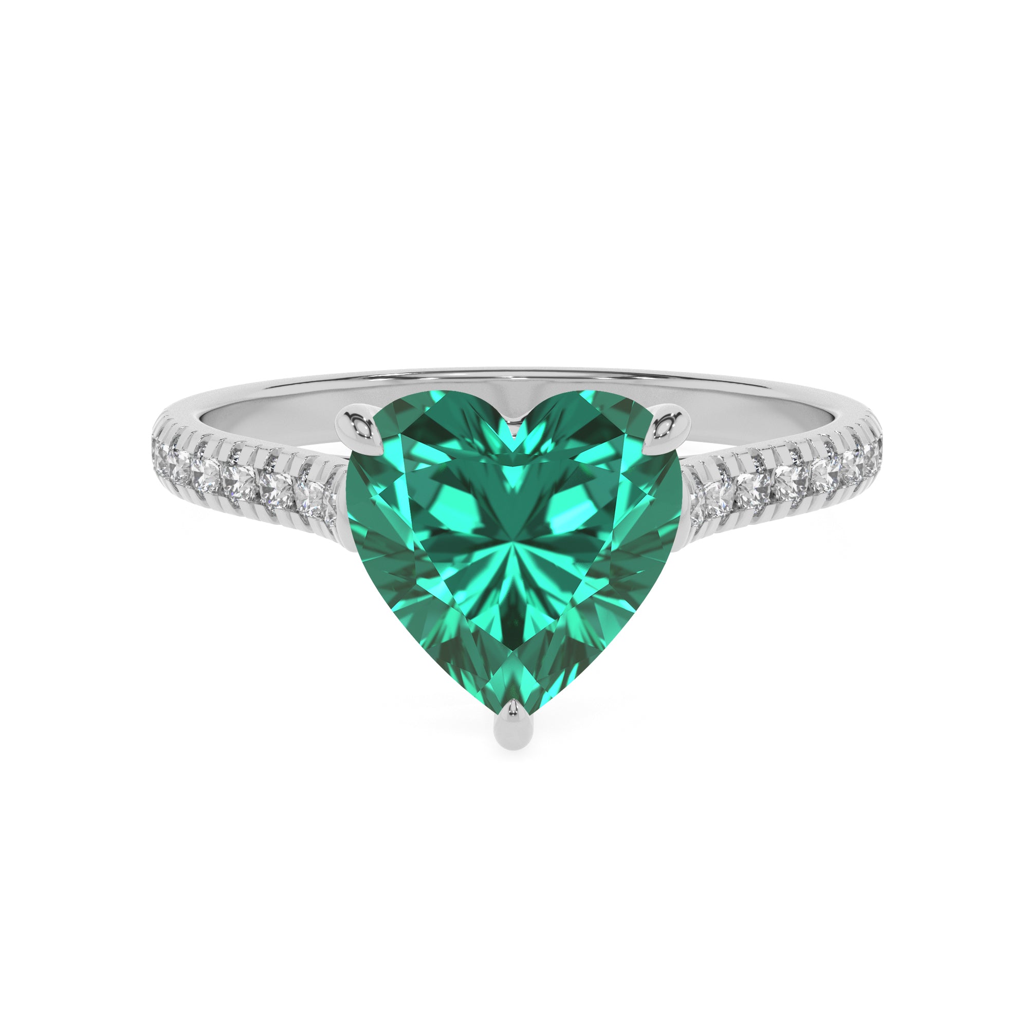 lab-grown emerald heart half eterity solitaire engagement ring