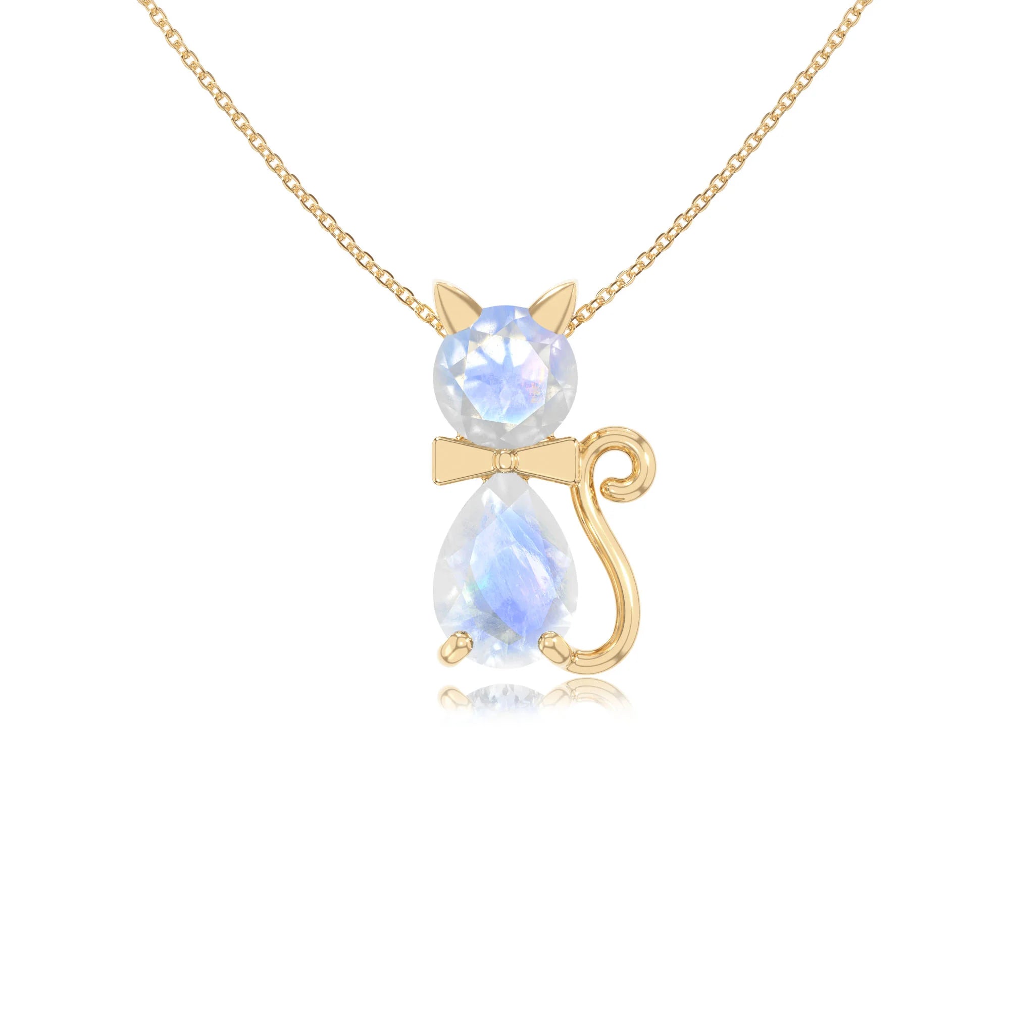 rainbow moonstone cat necklaces in yellow gold vermeil 