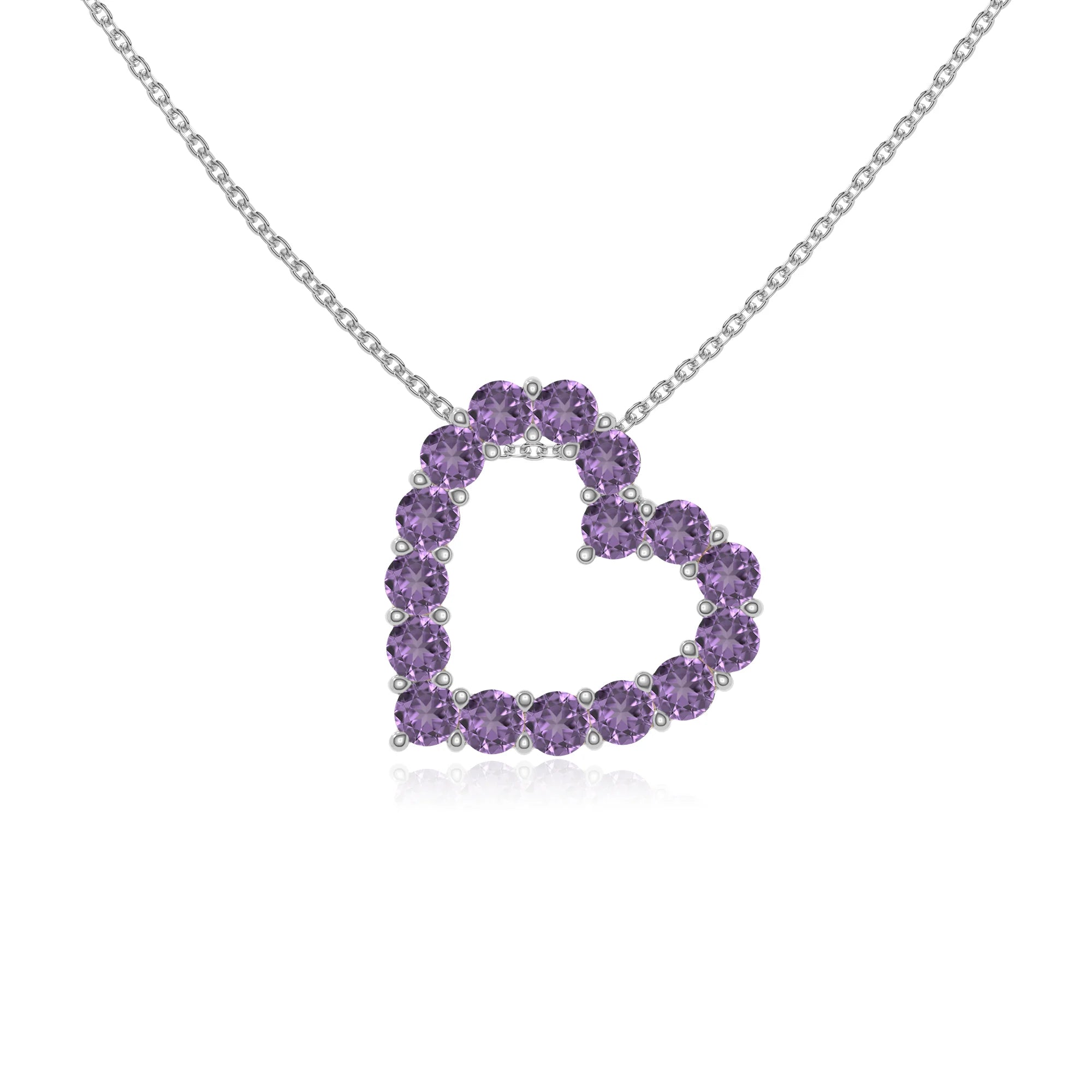 natural amethyst heart necklaces in sterling silver 