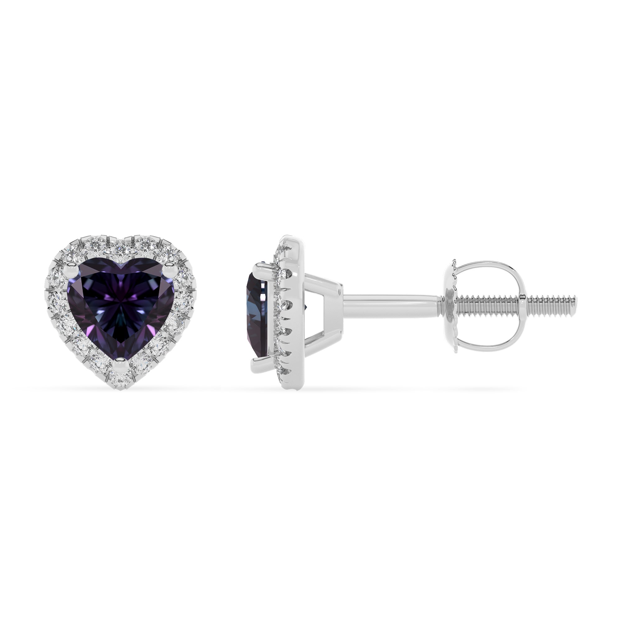 lab grown alexandrite heart stud earrings with moissanite 