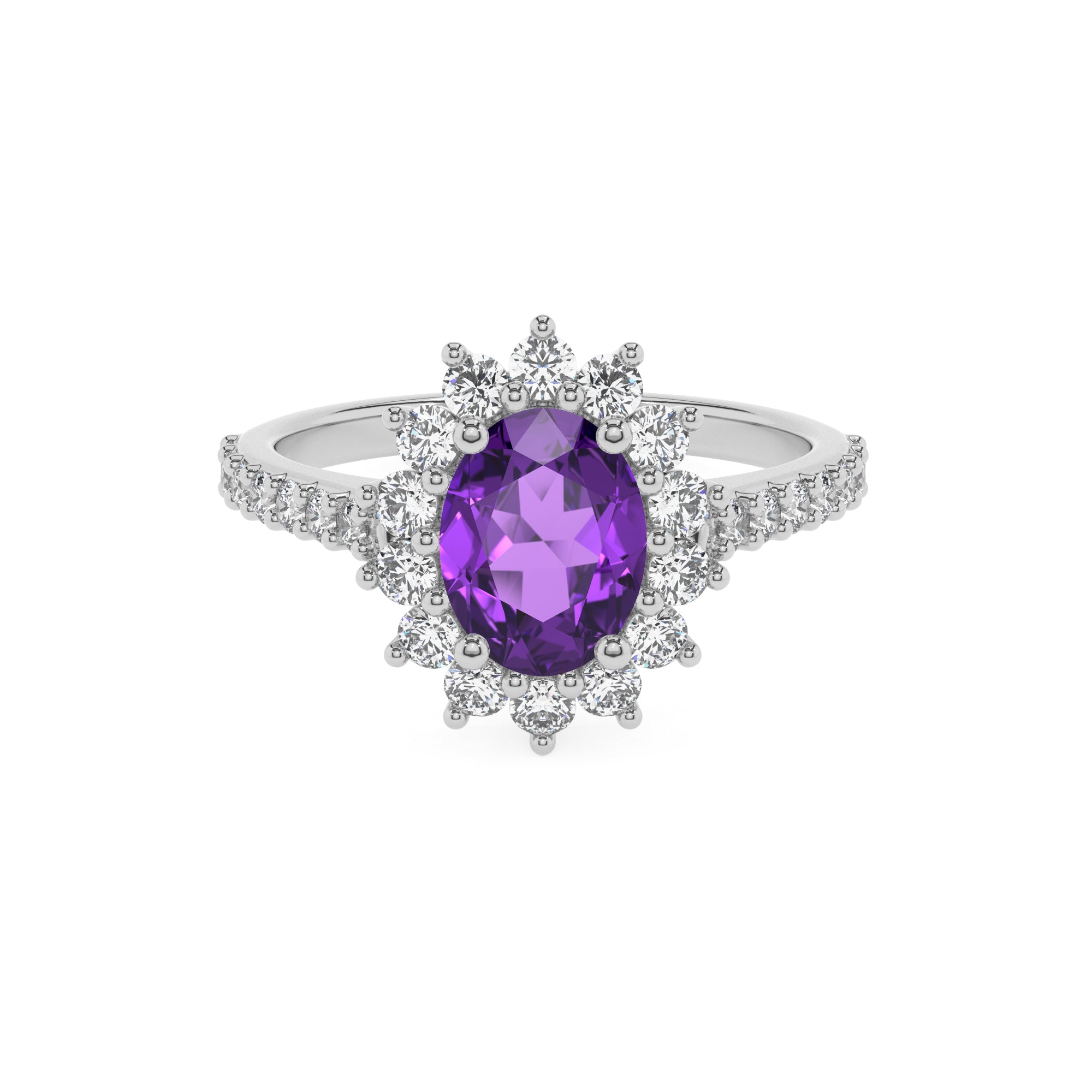 lab grown amethyst oval half eterity halo solitaire engagement ring