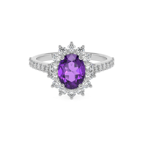 lab grown amethyst oval half eterity halo solitaire engagement ring