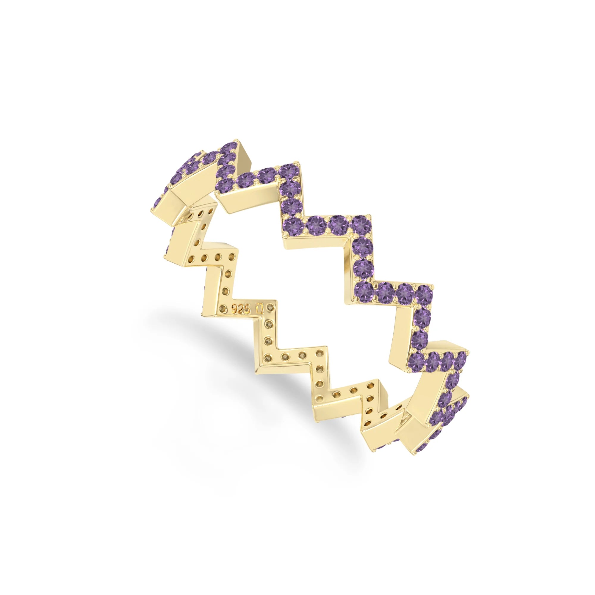 natural amethyst zig-zag wedding band rings in yellow gold vermeil