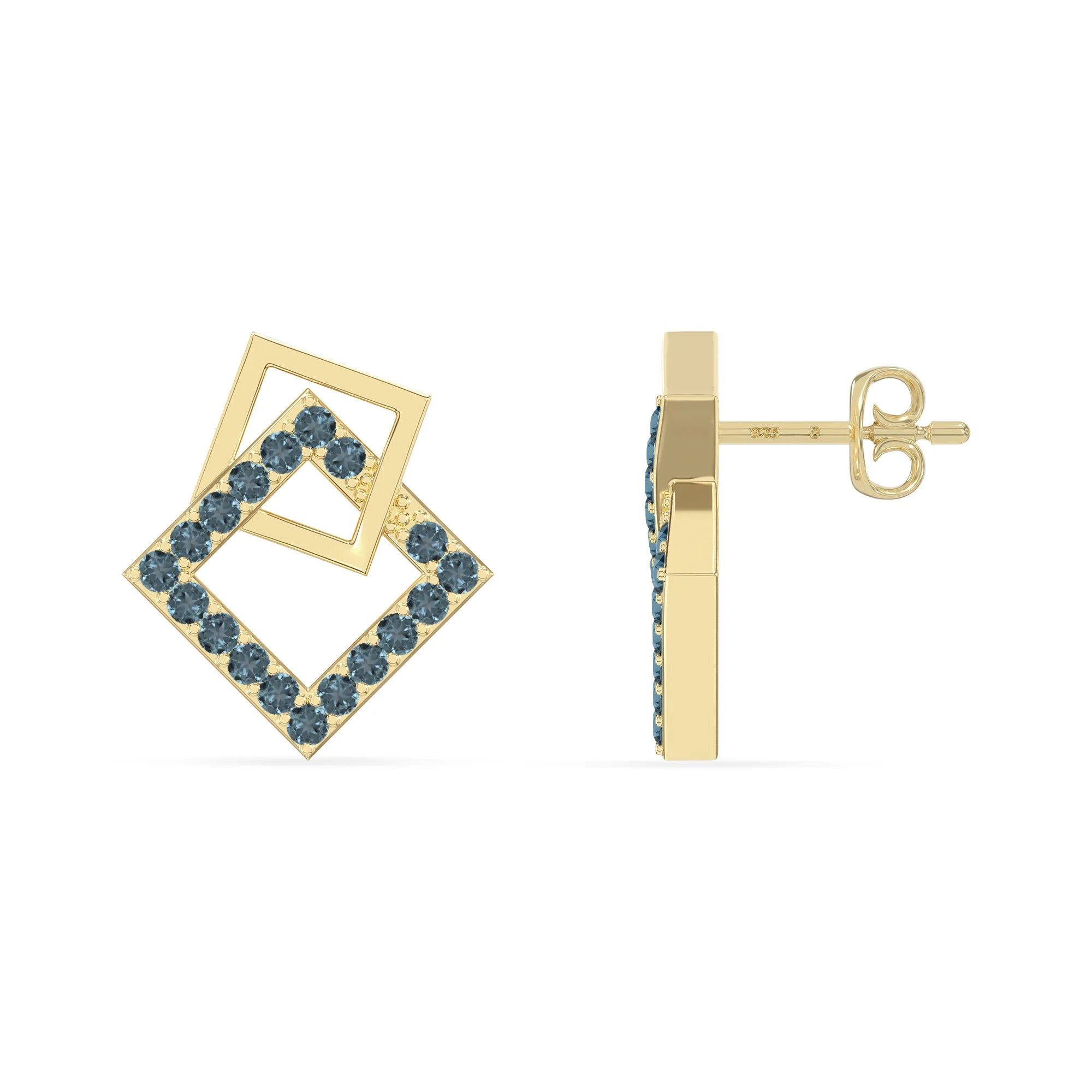 natural london-blue-topaz square stud earrings in yellow gold vermeil 