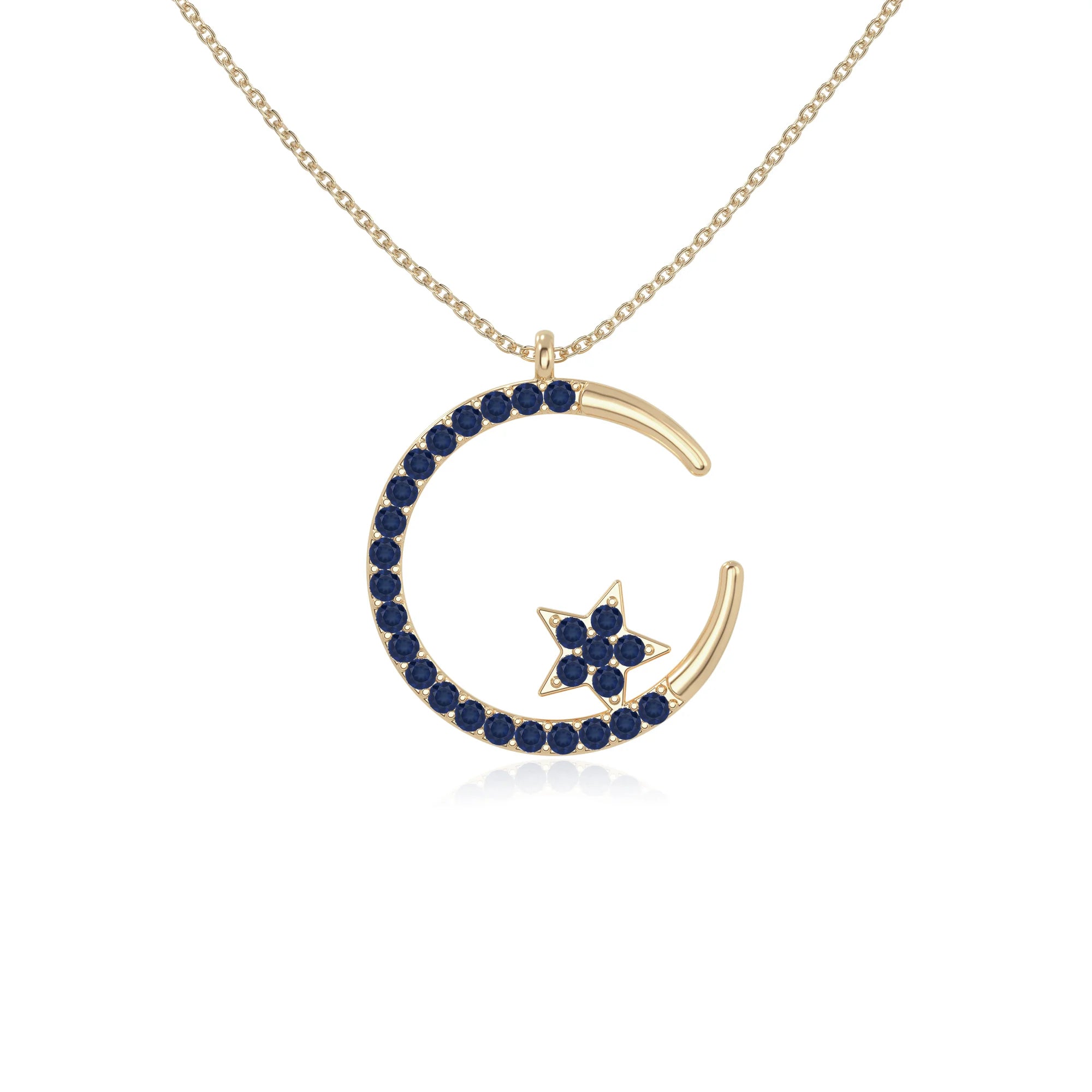natural blue-sapphire moon & star necklaces in yellow gold vermeil 