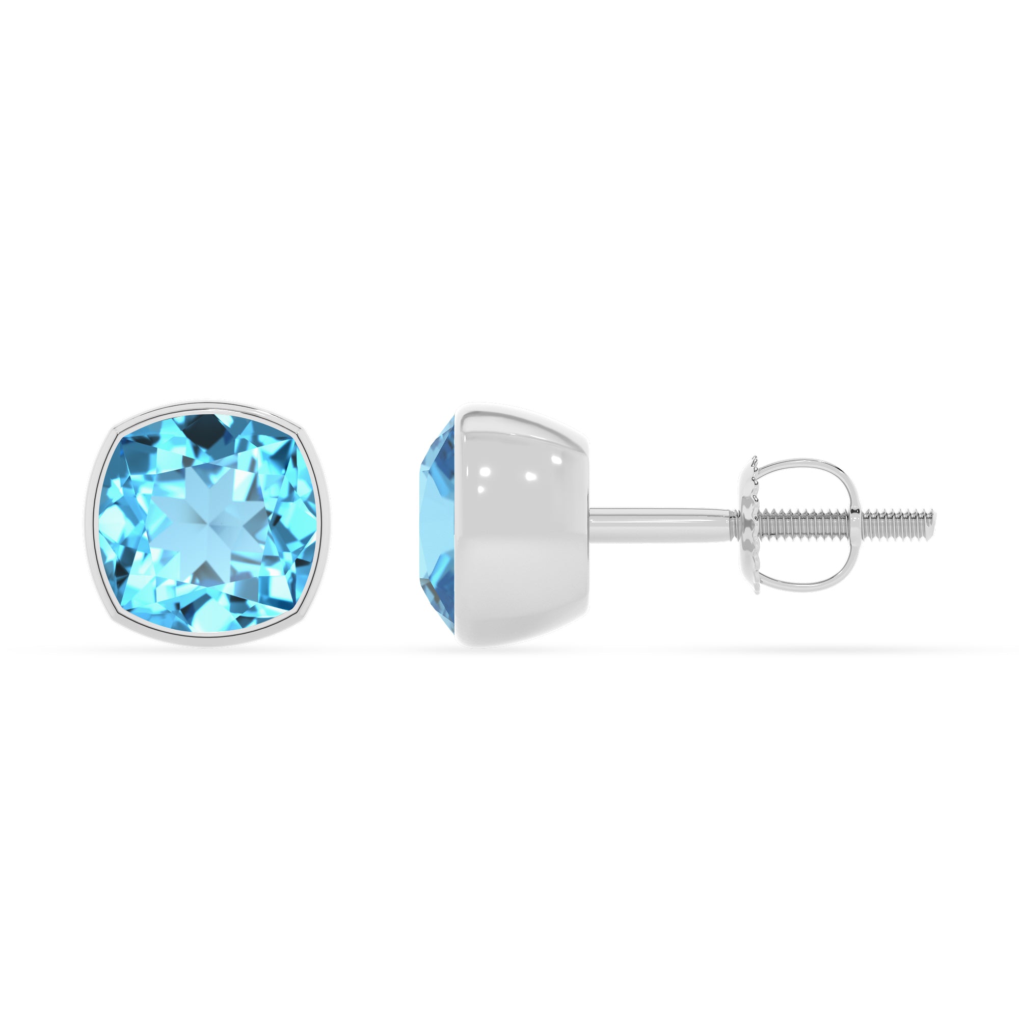 natural swiss blue topaz cushion stud earrings 