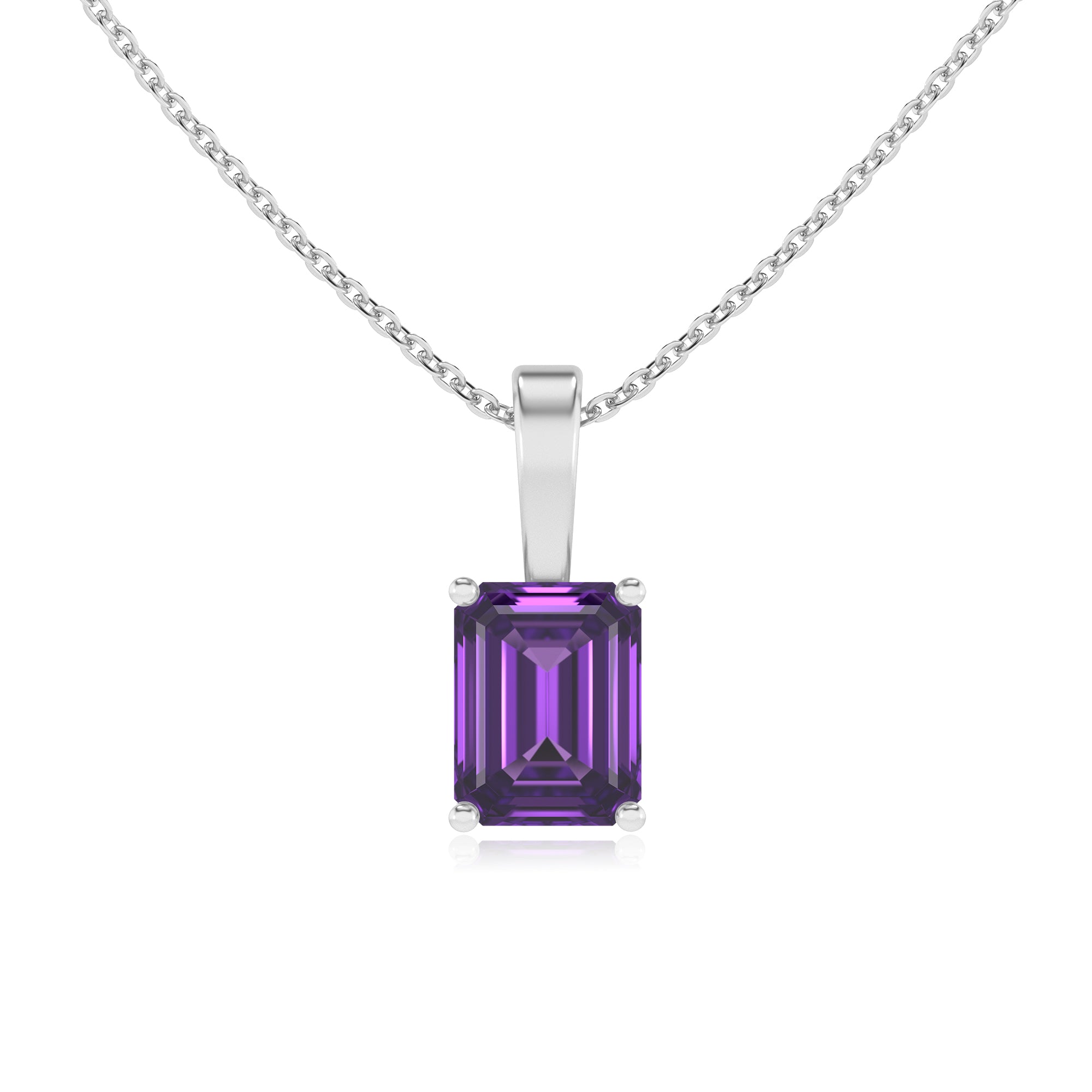 lab grown amethyst emerald-cut shape solitaire pendant necklace