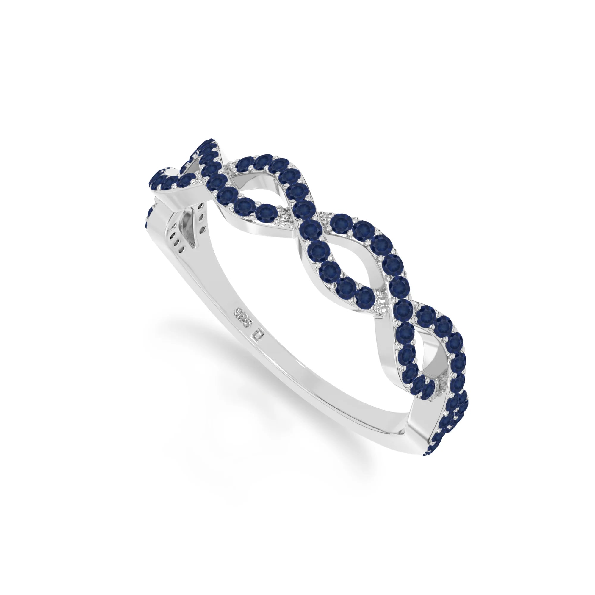 natural blue sapphire twisted wedding band rings in sterling silver 