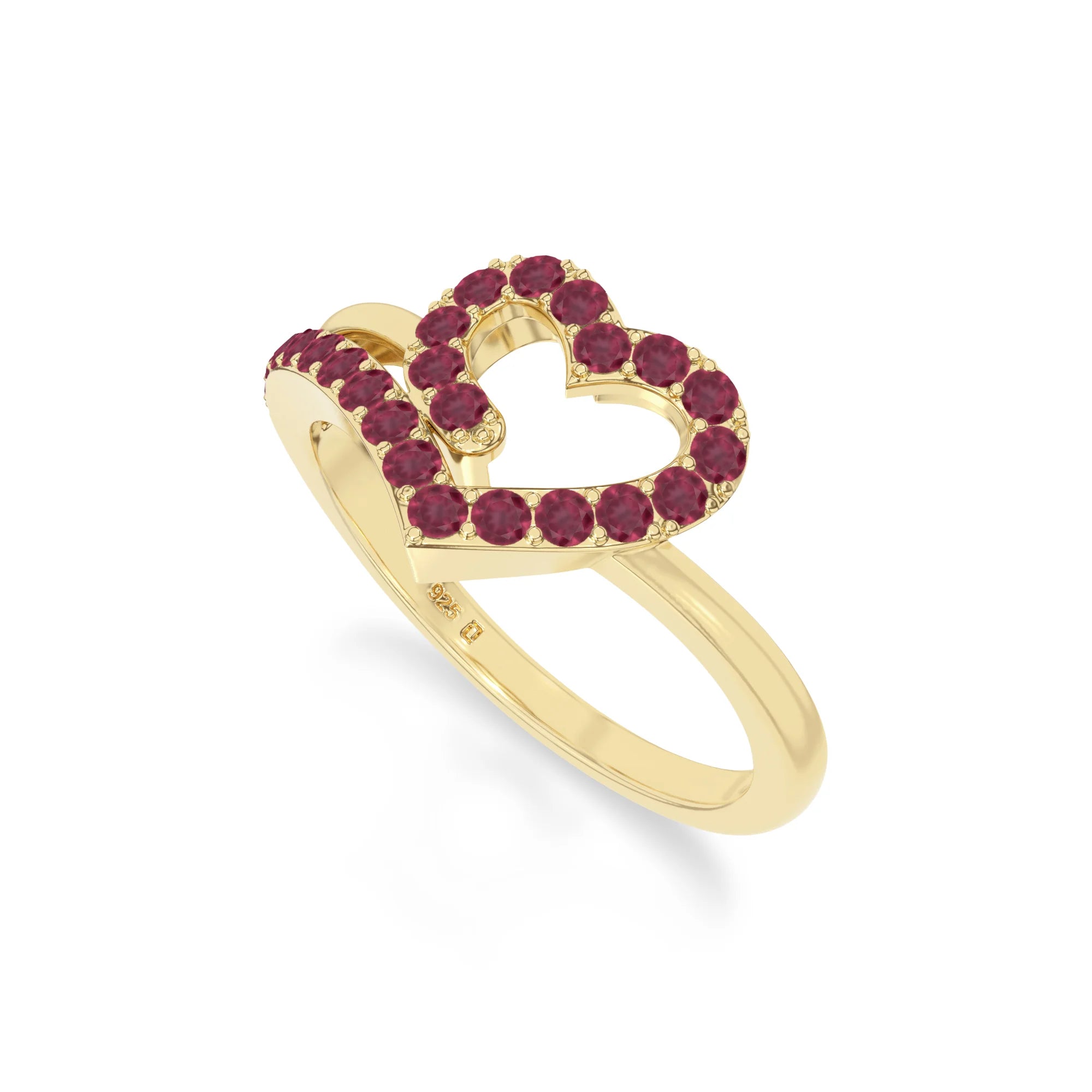 natural ruby heart promise rings in yellow gold vermeil