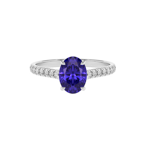 lab-grown tanzanite oval half eterity solitaire engagement ring