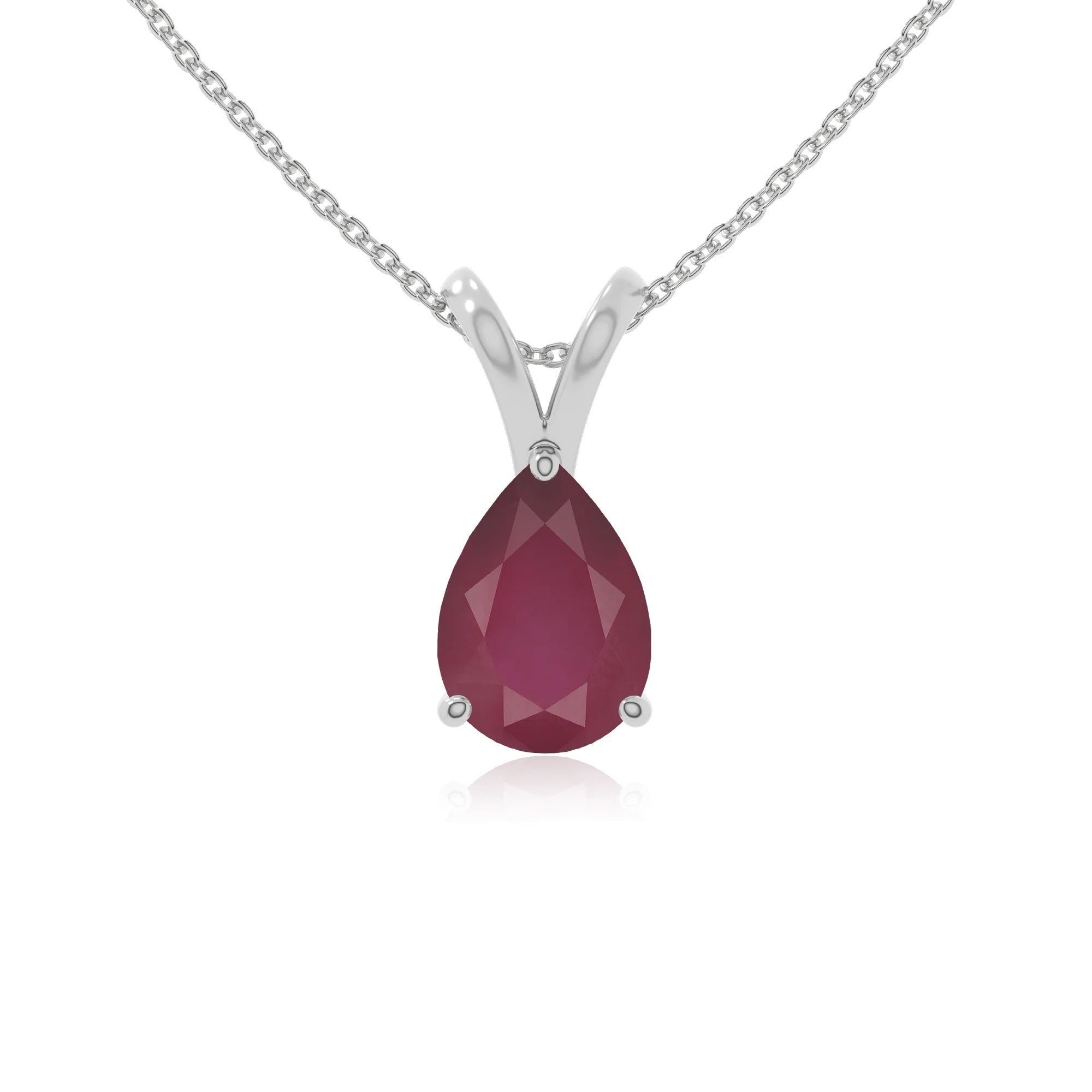 natural ruby v-bale solitaire necklaces in sterling silver 