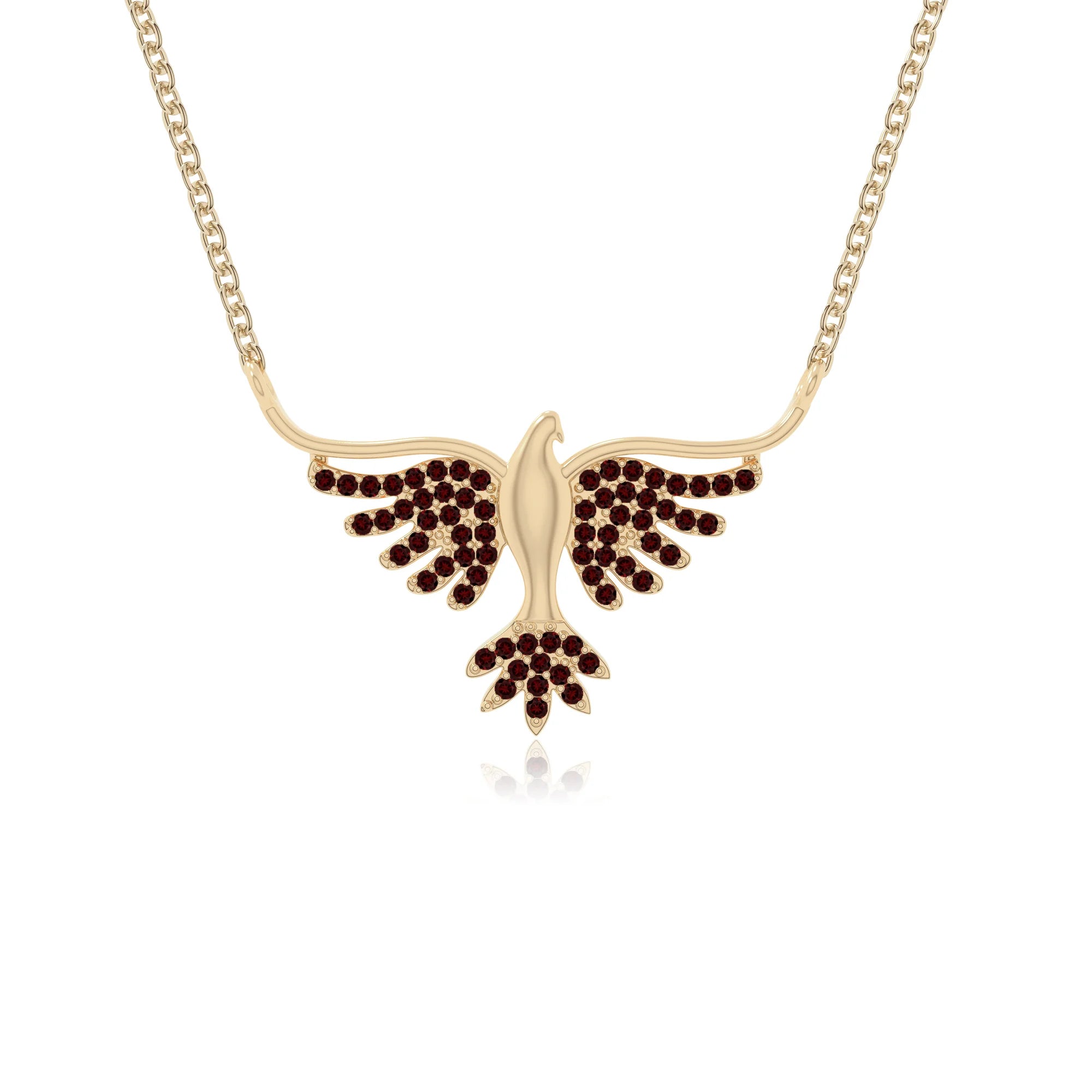 natural garnet phoenix eagle necklaces in yellow gold vermeil 