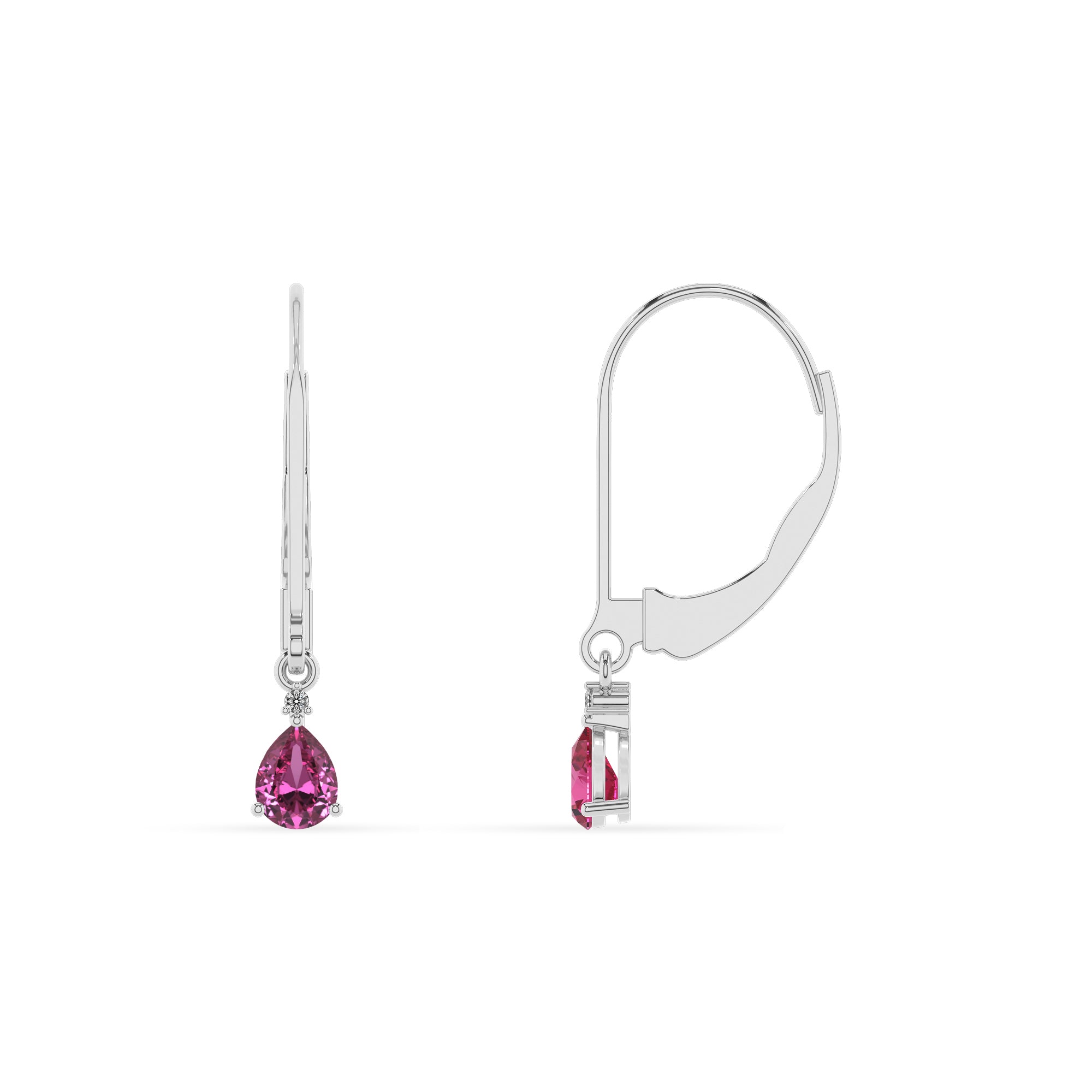 lab grown pink sapphire pear dangle earrings with moissanite 