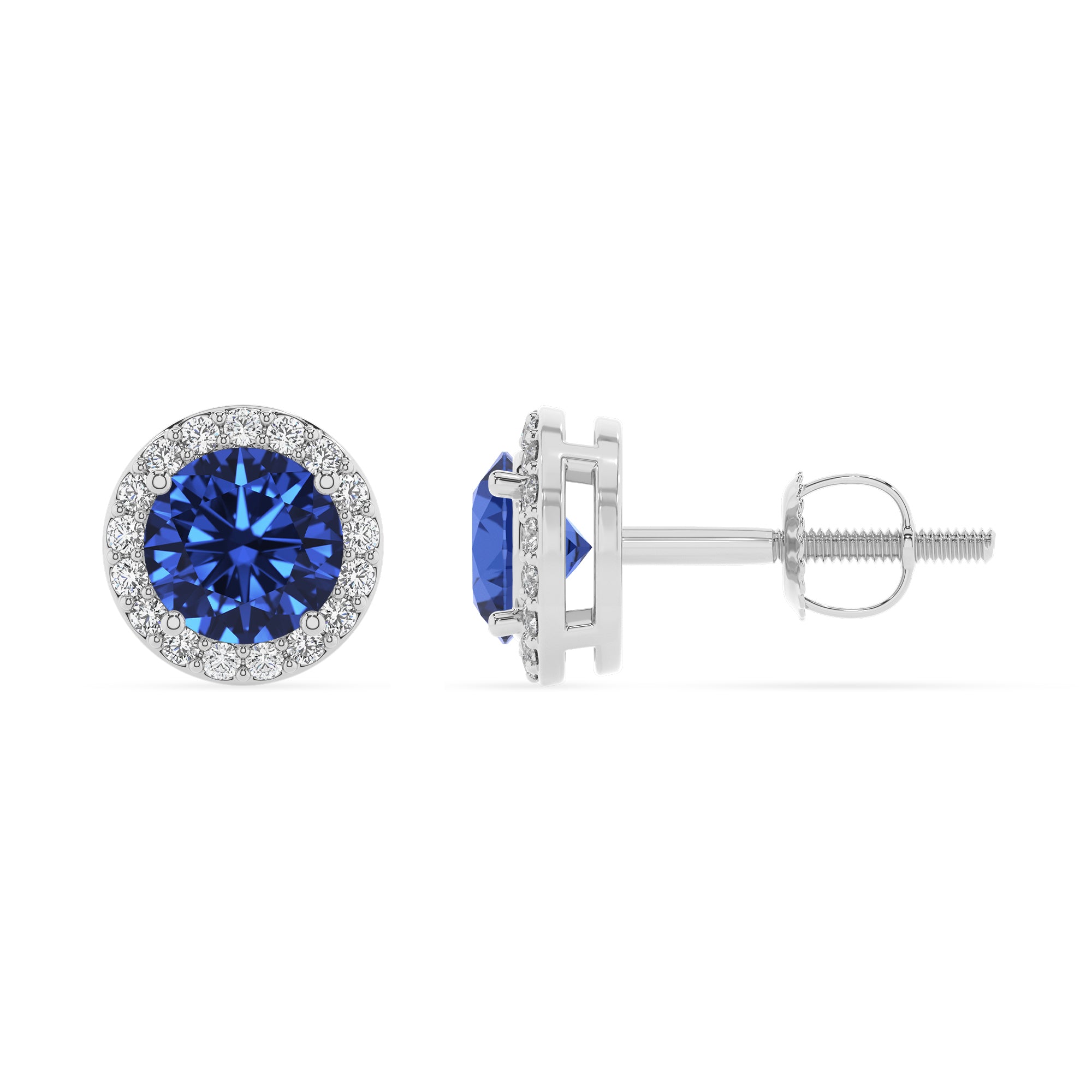 lab grown blue sapphire round stud earrings with moissanite 