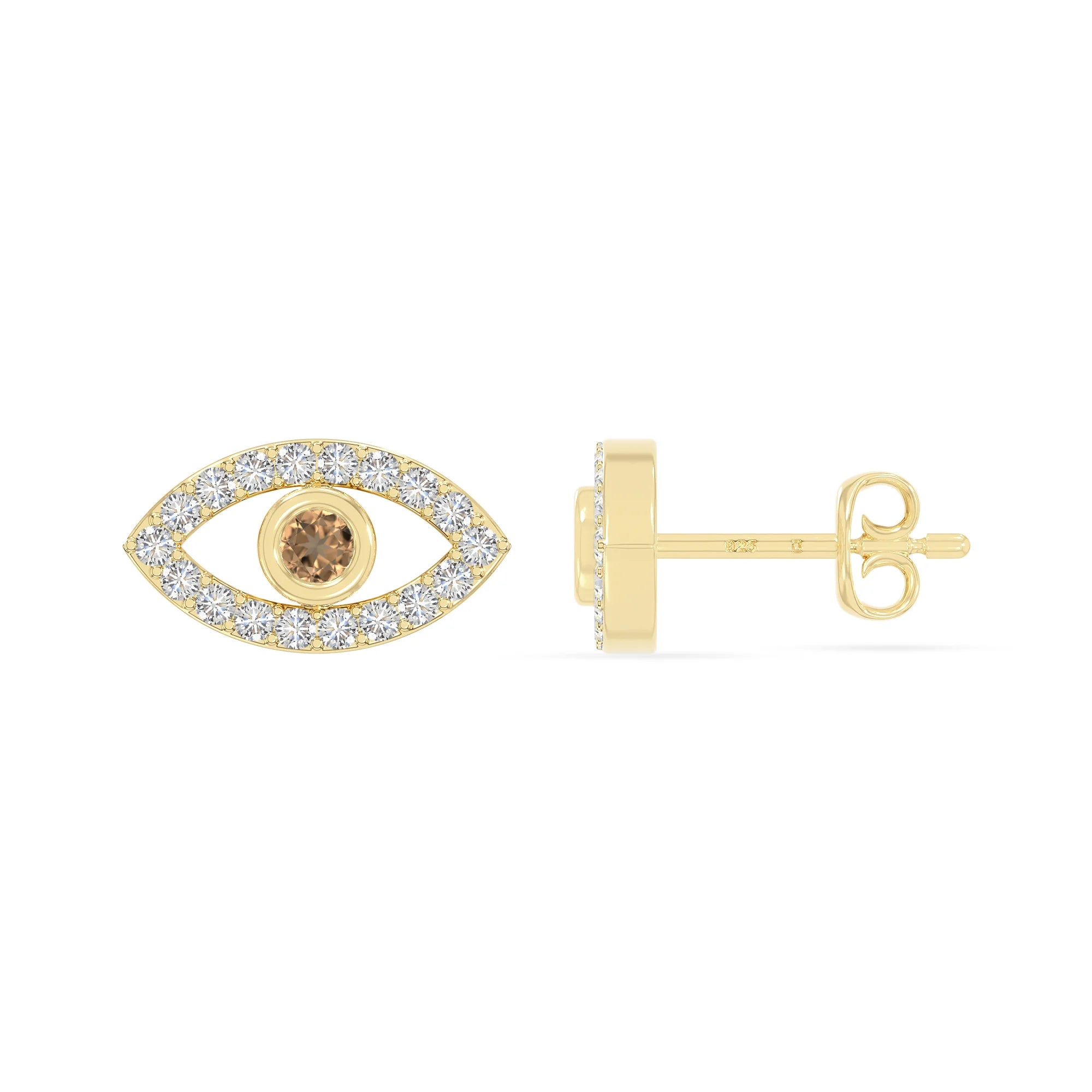 natural citrine evil eye stud earrings in yellow gold vermeil 