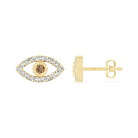 natural citrine evil eye stud earrings in yellow gold vermeil 