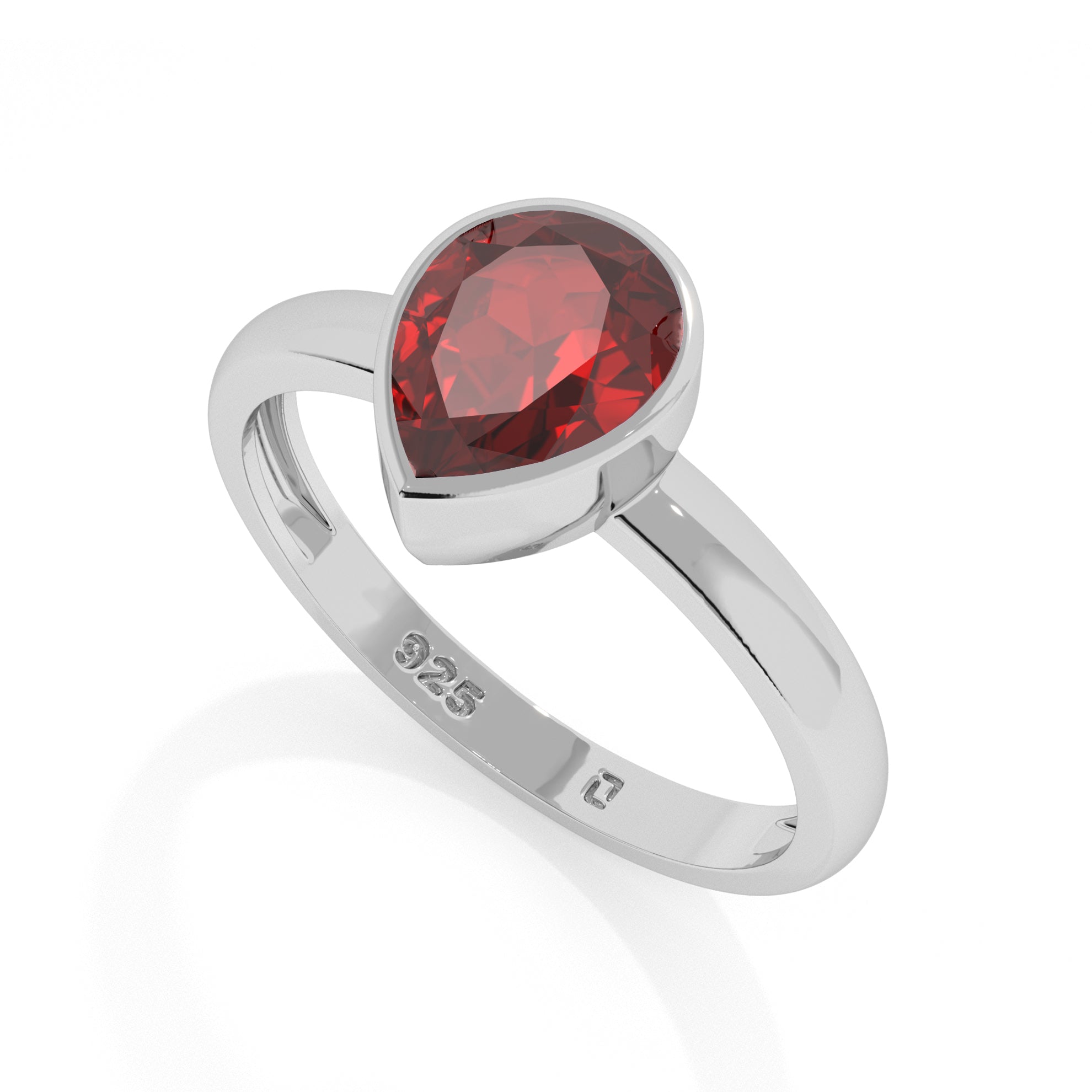 red garnet pear cut stackable bezel-set ring