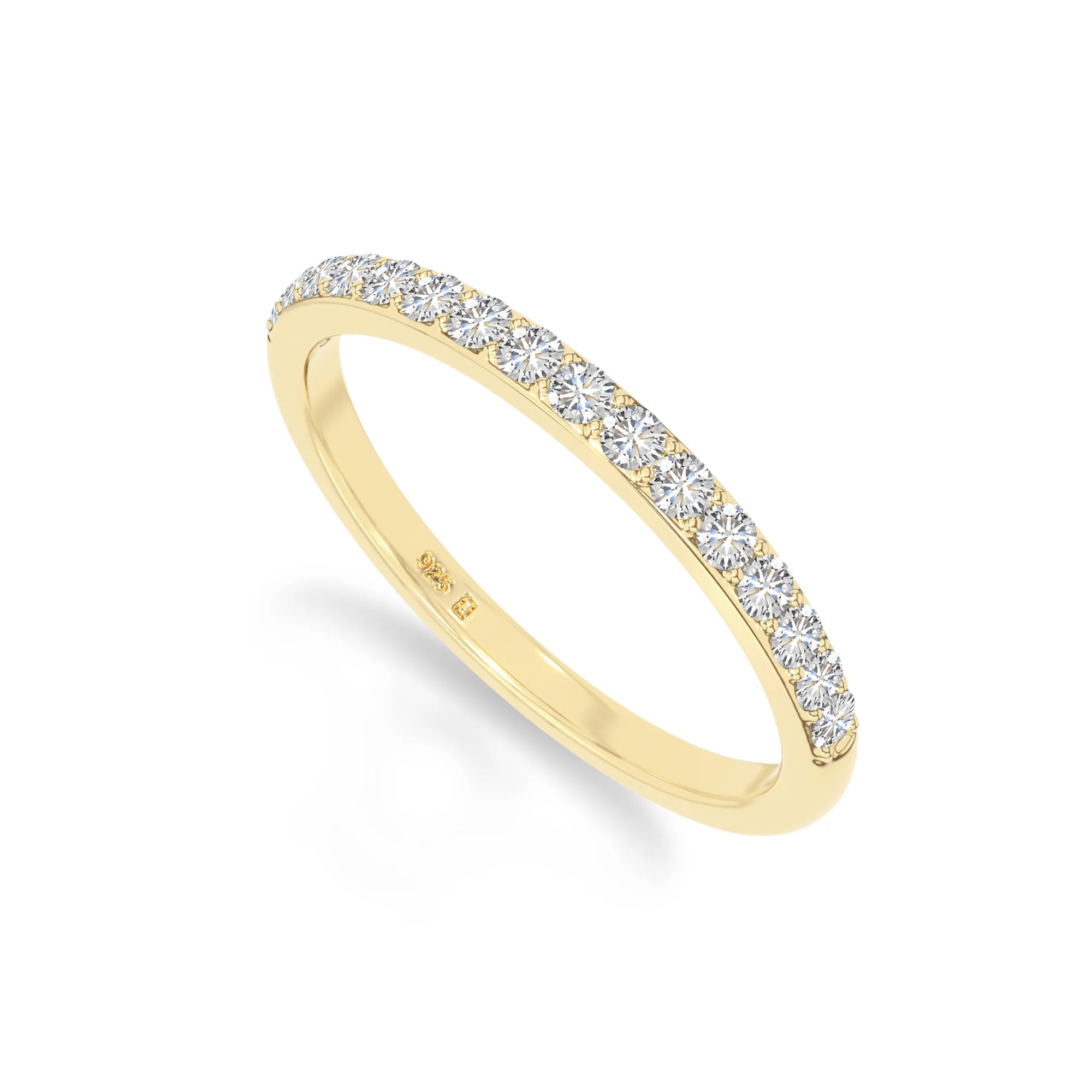 natural moissanite half eternity band rings in yellow gold vermeil