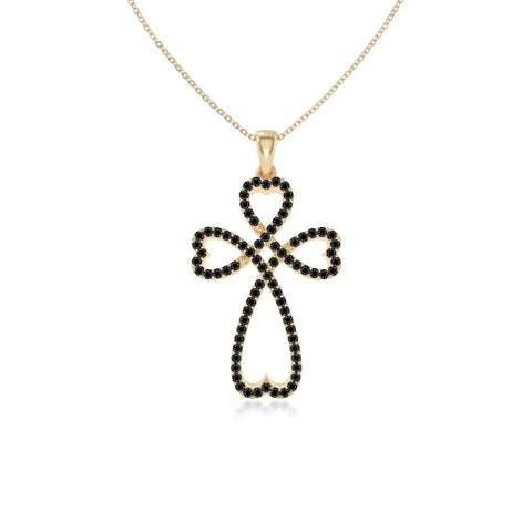 natural black-onyx infinity cross necklaces in yellow gold vermeil 