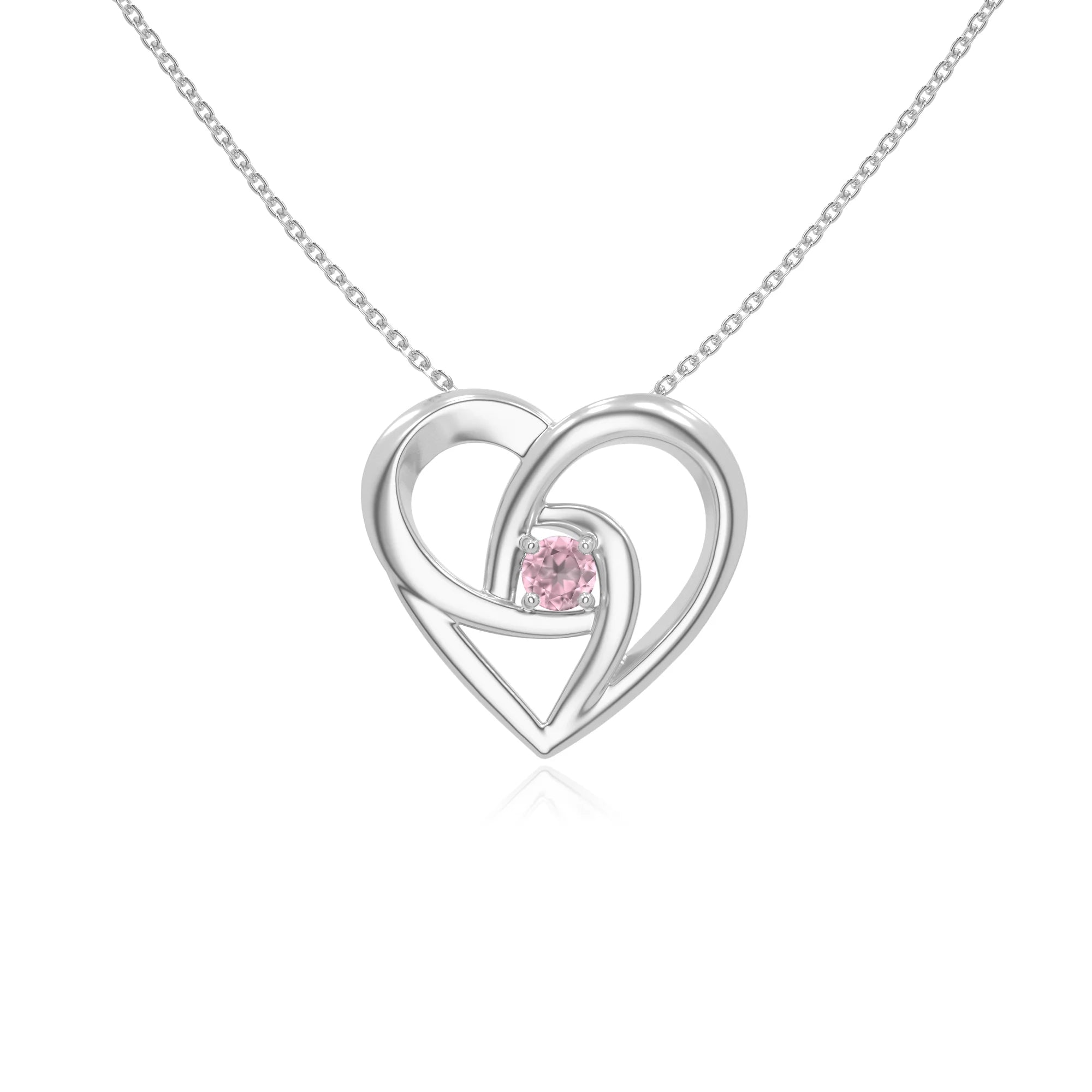 natural pink-tourmaline floral heart necklaces in sterling silver 