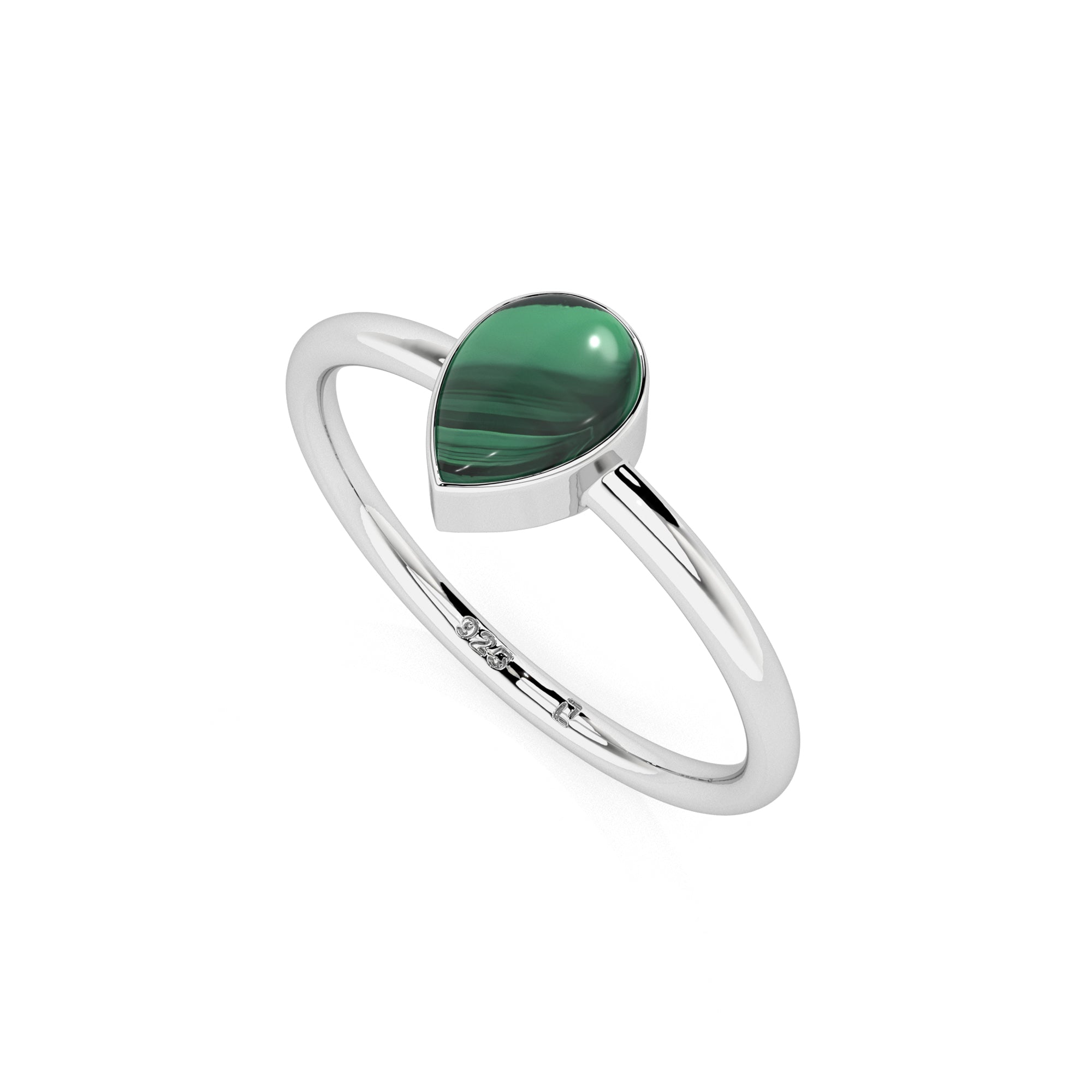 malachite pear cab stackable bezel-set ring