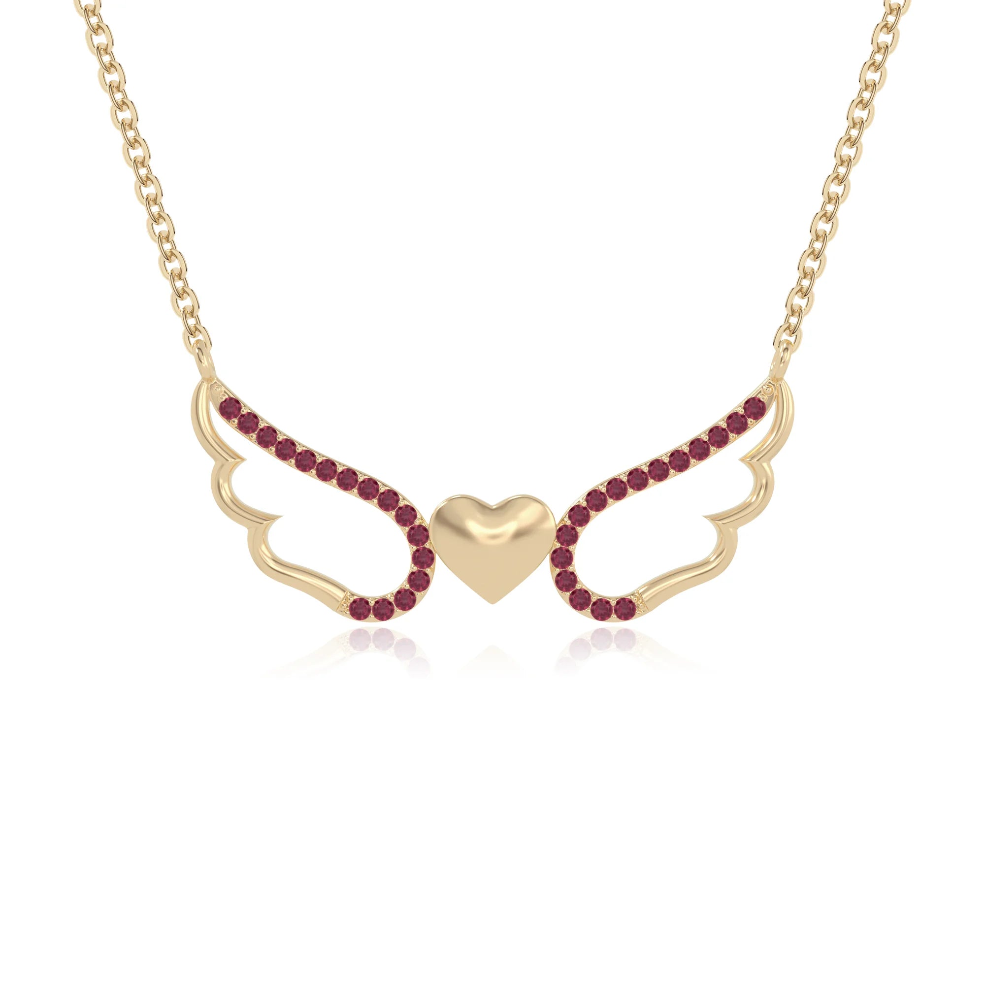 natural ruby angel wings heart necklaces in yellow gold vermeil 