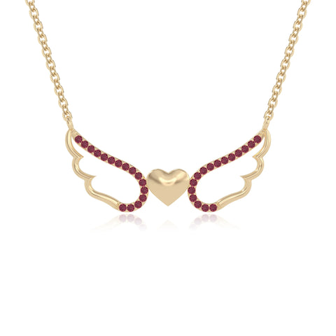 natural ruby angel wings heart necklaces in yellow gold vermeil 
