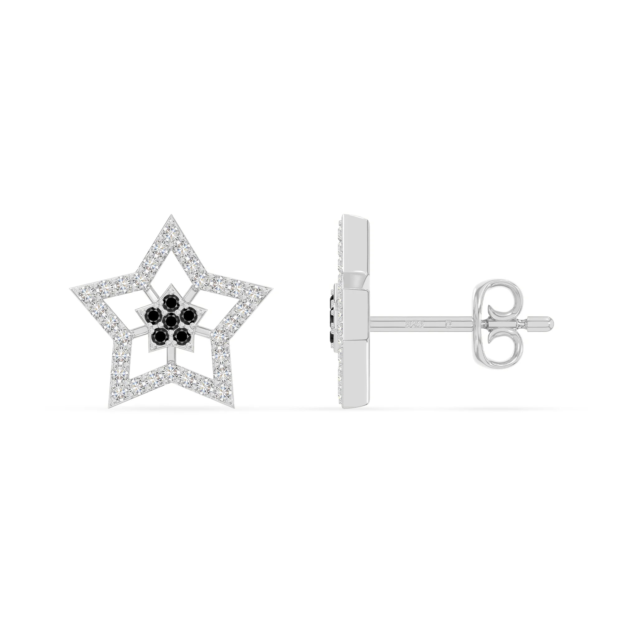 natural black-onyx star stud earrings in sterling silver 