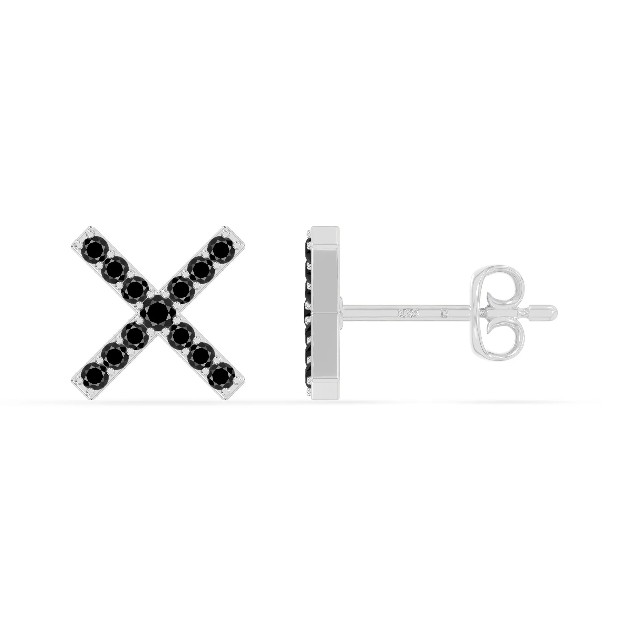natural black-onyx x stud earrings in sterling silver 