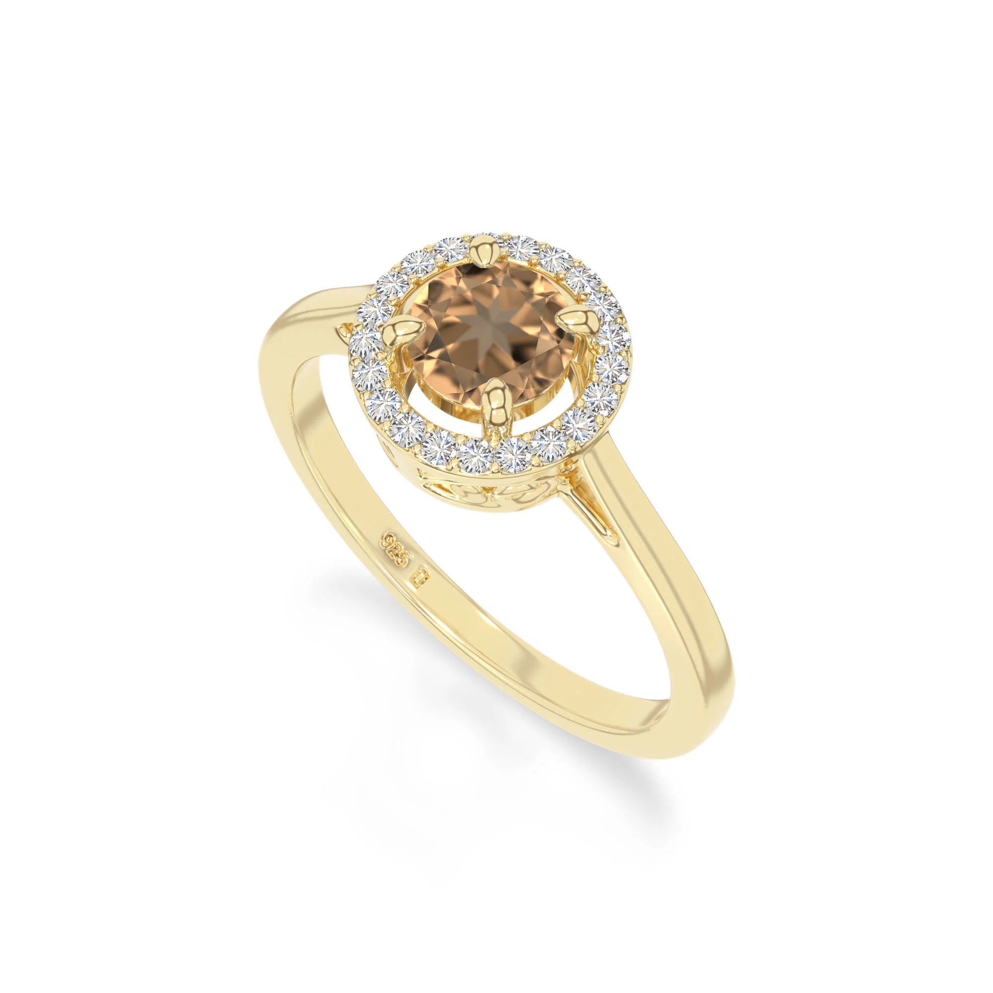 natural citrine solitaire halo engagement rings in yellow gold vermeil