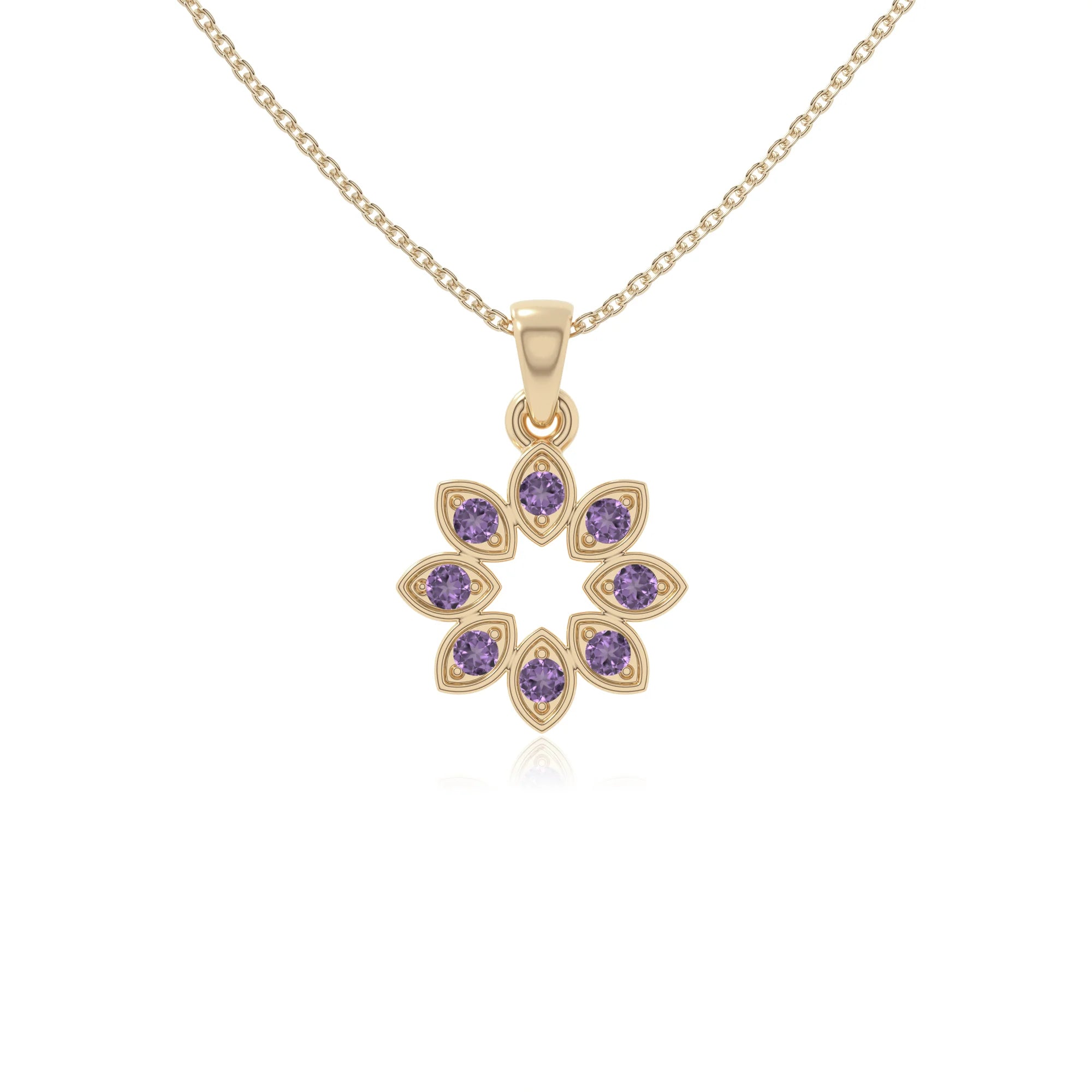 natural amethyst flower necklaces in yellow gold vermeil 