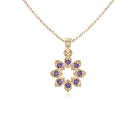 natural amethyst flower necklaces in yellow gold vermeil 