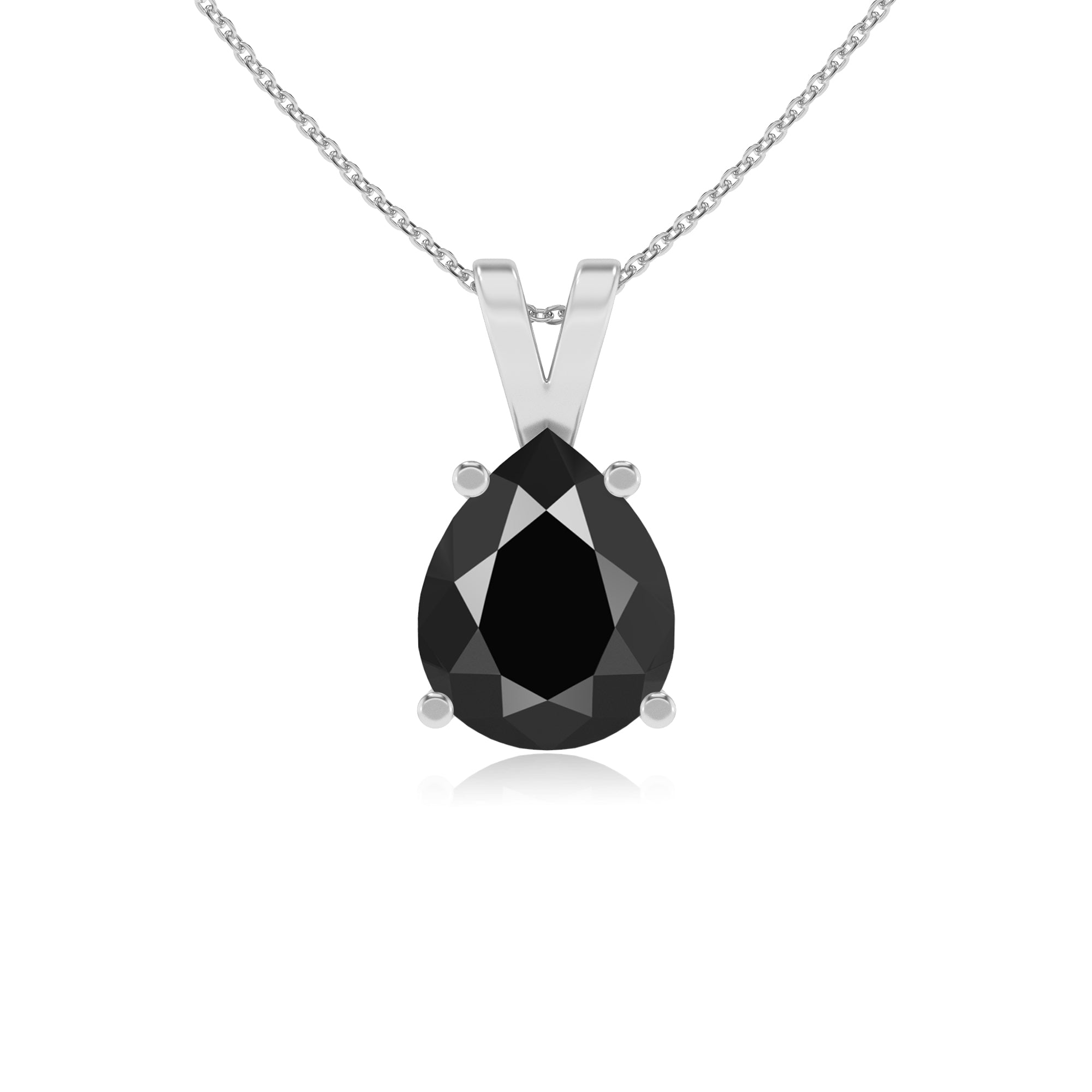 natural black-onyx pear shape solitaire v-bale pendant necklace