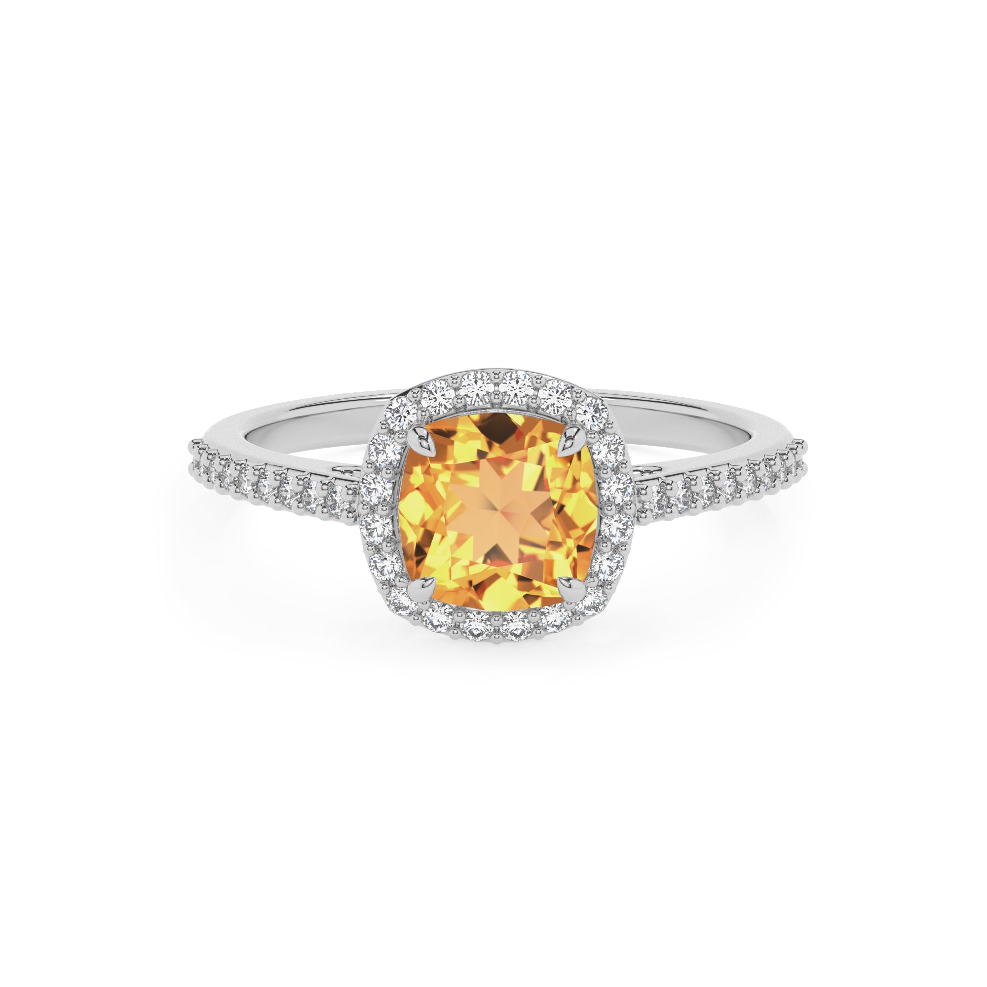 lab-grown citrine cushion half eterity halo solitaire engagement ring