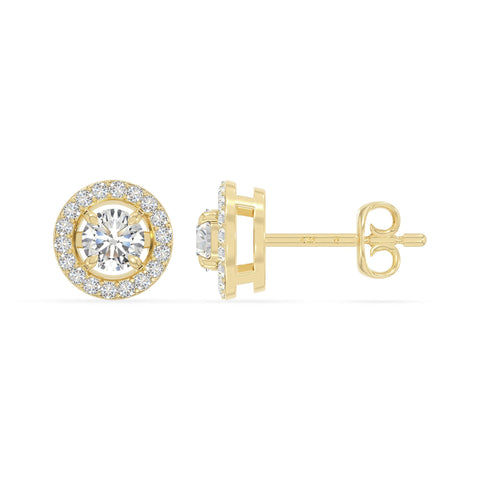 moissanite halo stud earrings in yellow gold vermeil 