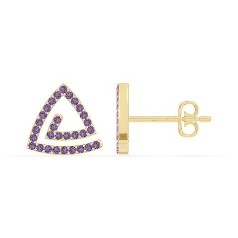 natural amethyst triangle stud earrings in yellow gold vermeil 