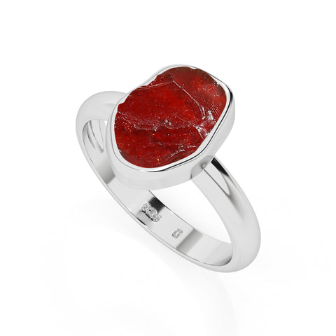 red-garnet rough shape stackable bezel-set ring