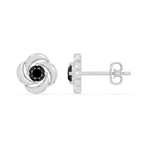 natural black-onyx flower stud earrings in sterling silver 