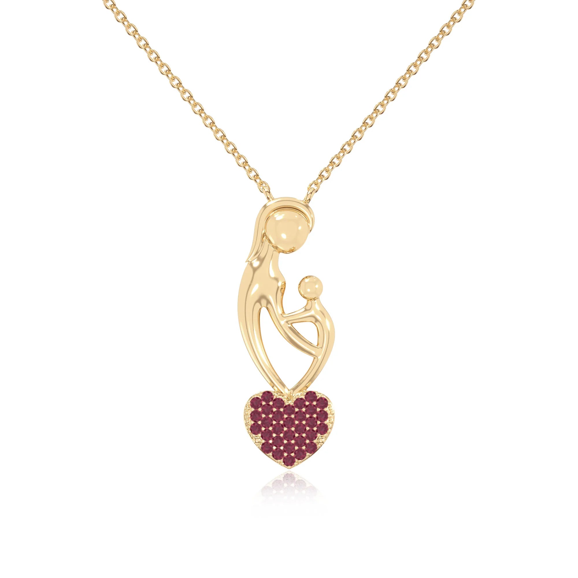 natural ruby mother child heart necklaces in yellow gold vermeil 
