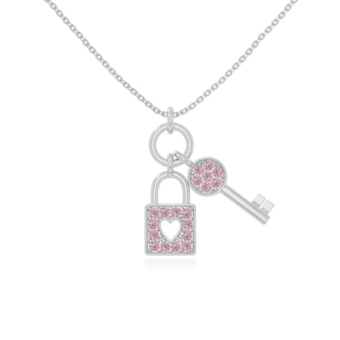natural pink-tourmaline lock & key necklaces in sterling silver 