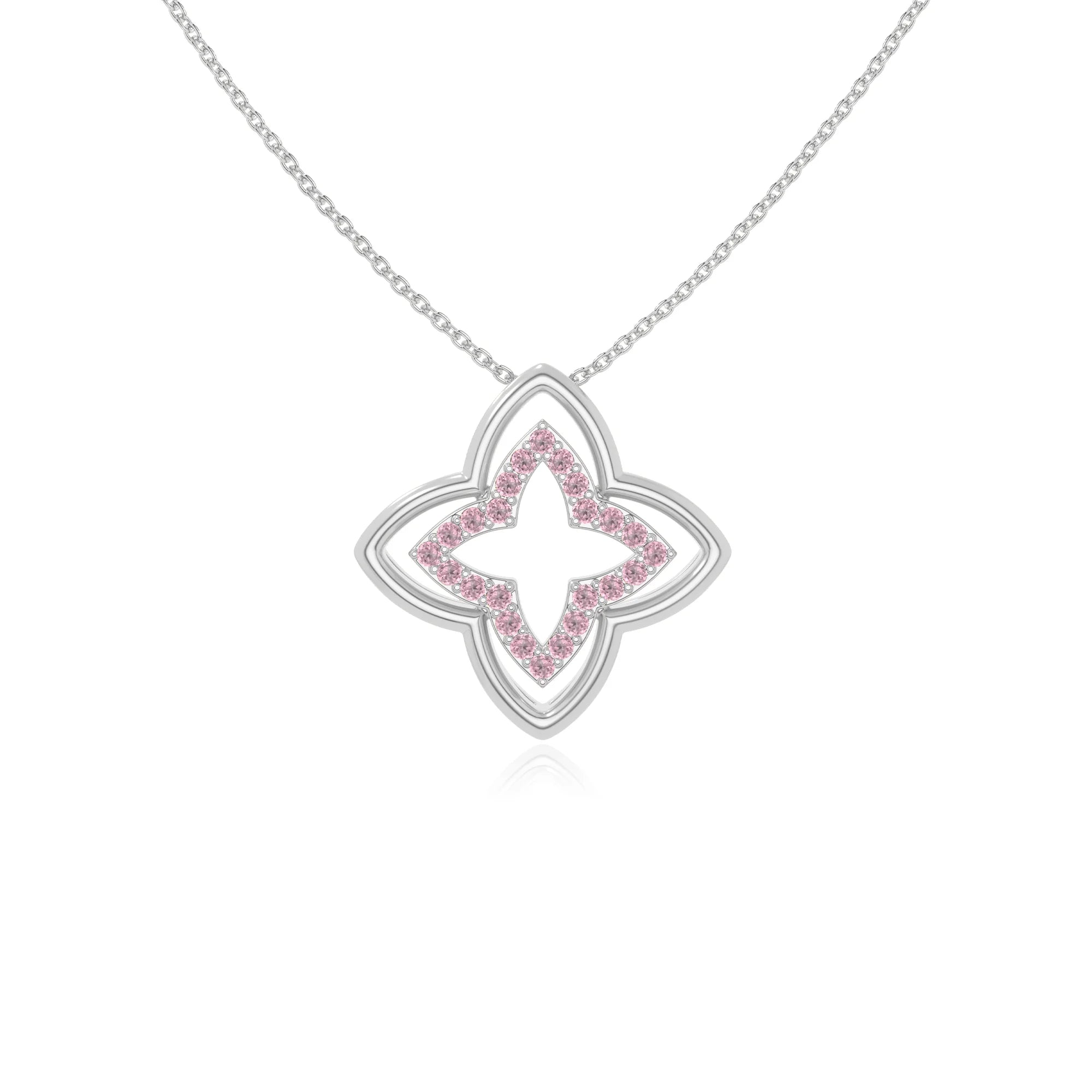 natural pink-tourmaline 4 petal flower necklaces in sterling silver 